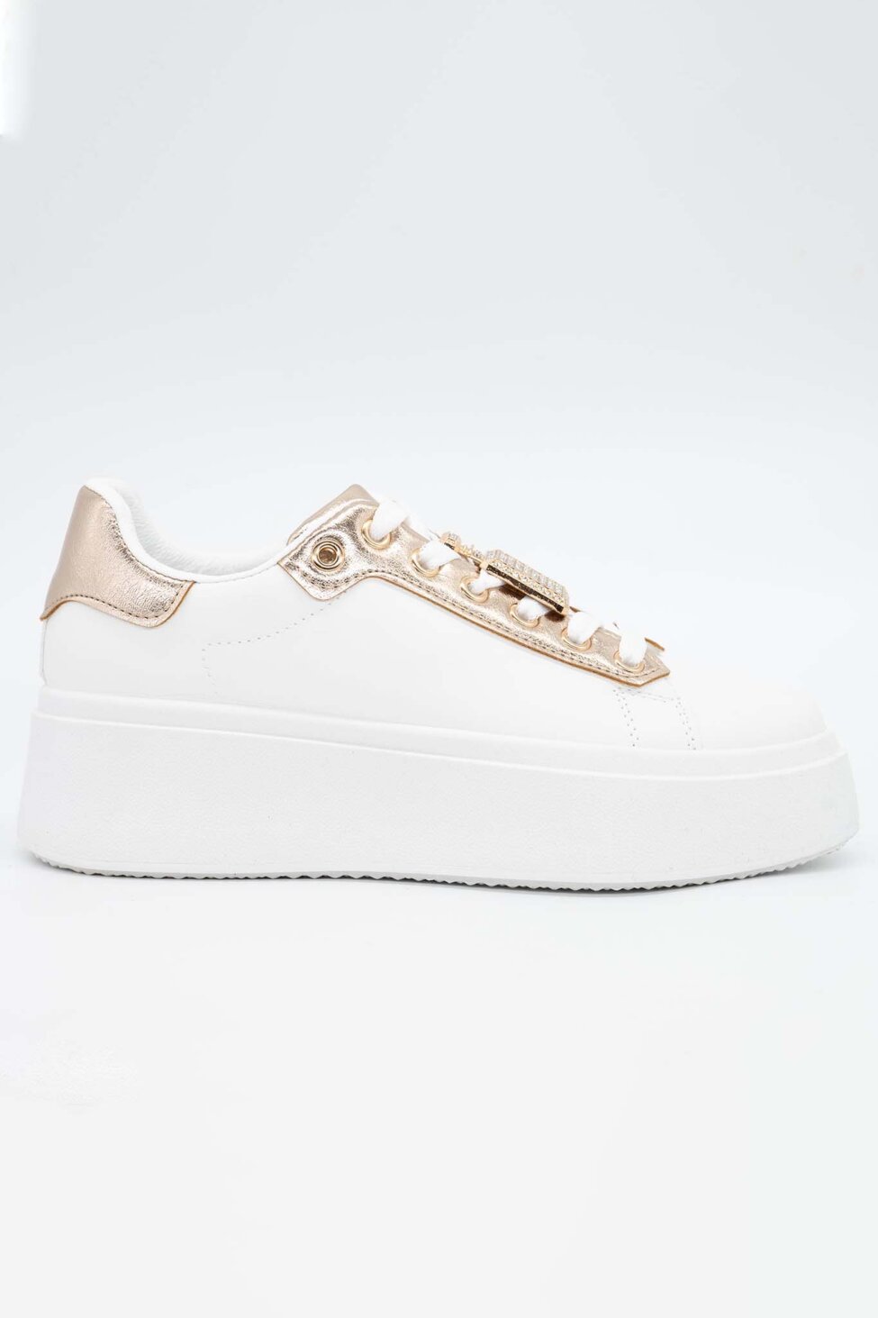 Text sneakers με strass από οικολογικό δέρμα χρυσό