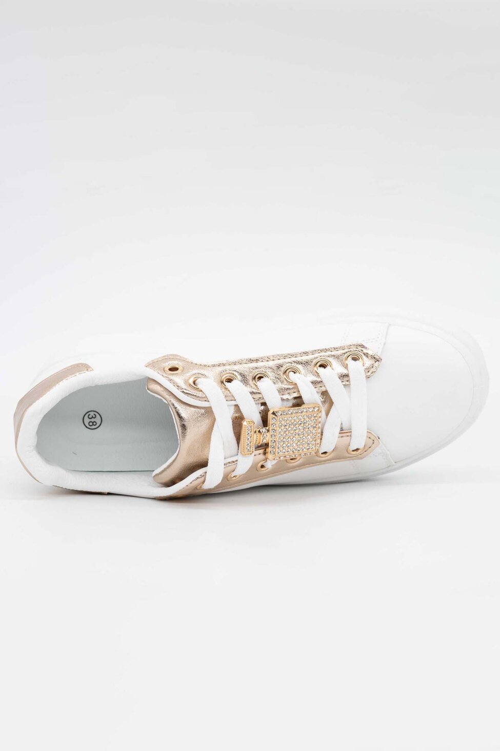 Text sneakers με strass από οικολογικό δέρμα χρυσό