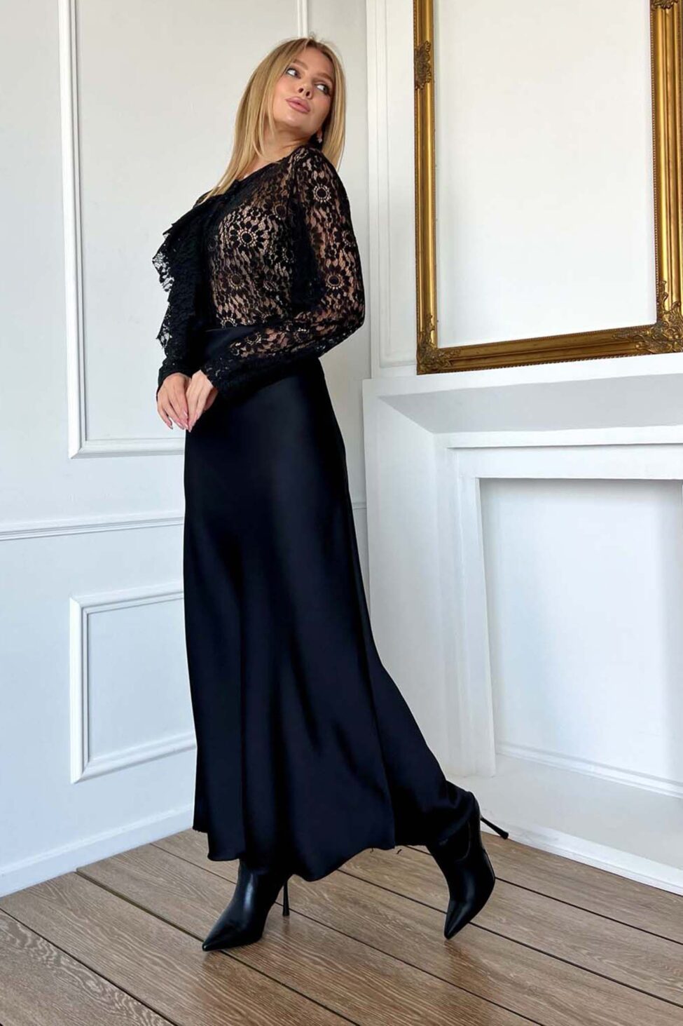 Collection μακρία φούστα με όψη σατέν μαύρο - Image 2