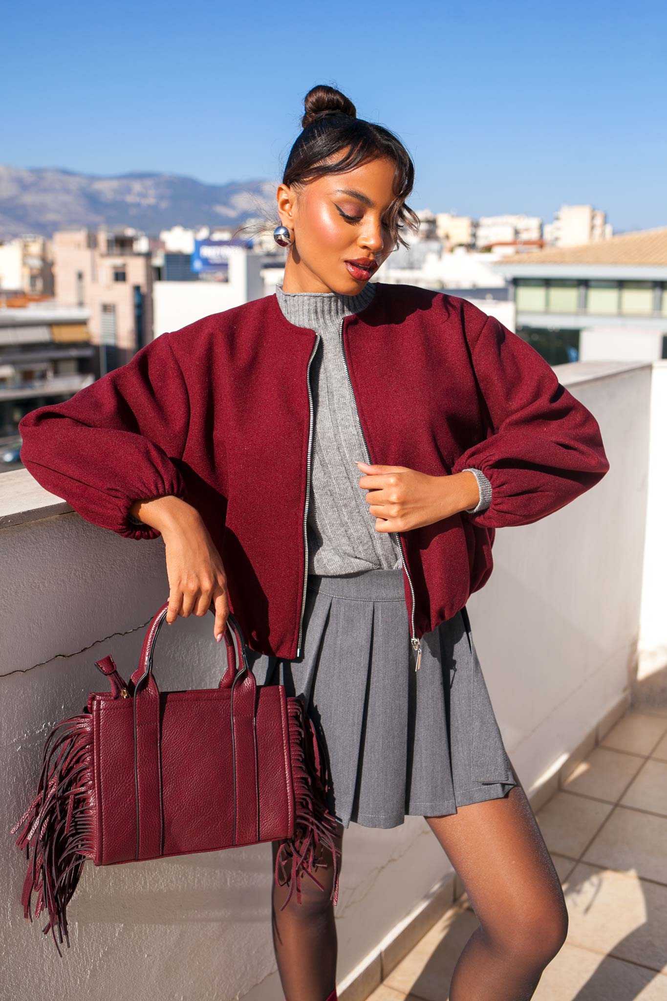 Join ζακέτα πλεκτή μπορντό - Joy Fashion House