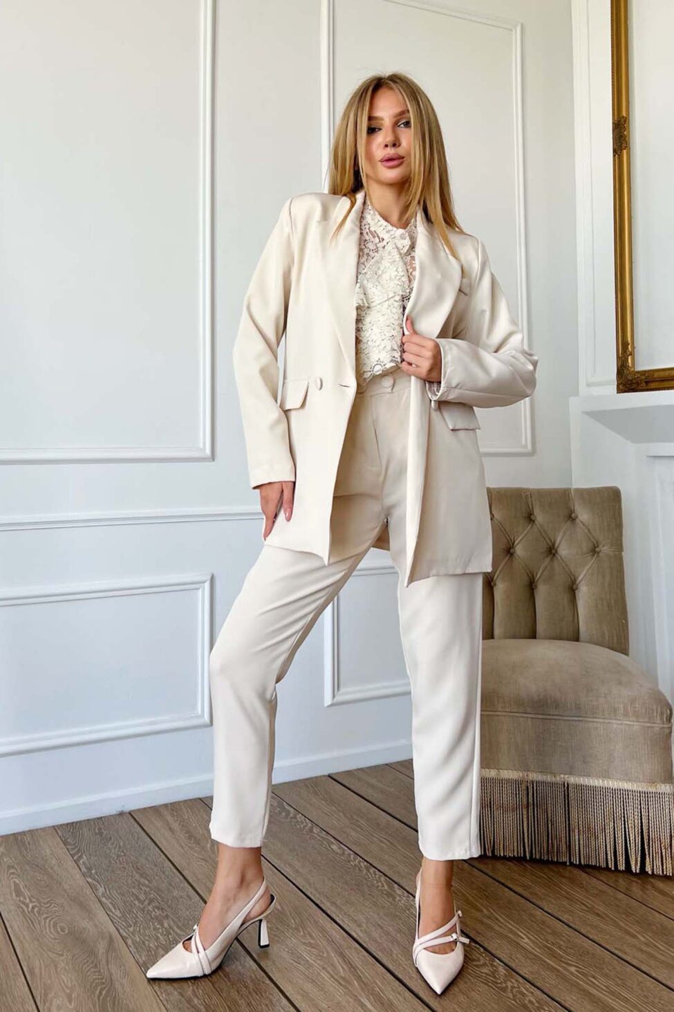 Thiago σετ σακάκι-παντελόνι μπεζ - Image 7