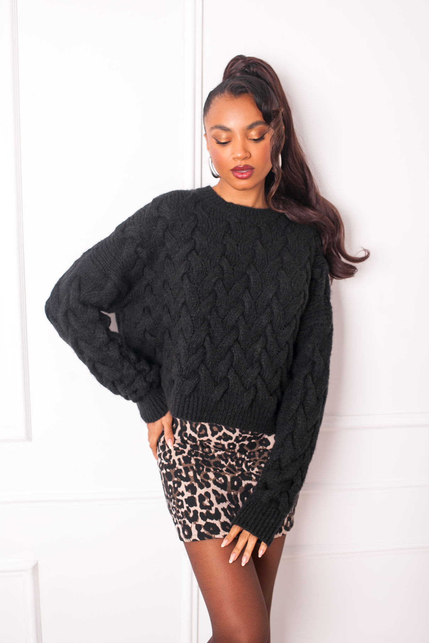 Calista πλεκτή μπλούζα μαύρο - Image 1