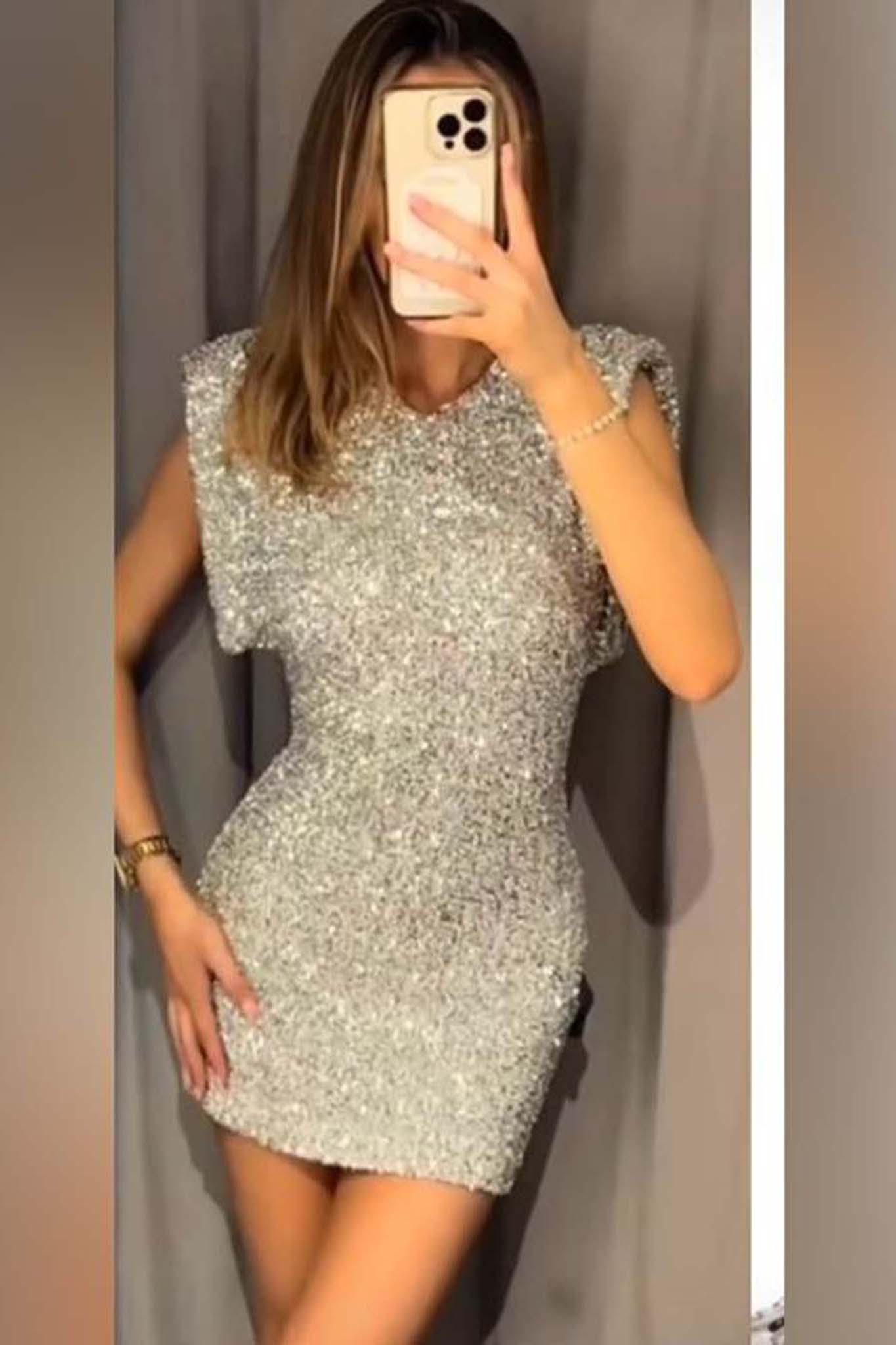 Matsu μίνι φόρεμα με βελούδινη υφή και παγιέτες ασημί - Image 1