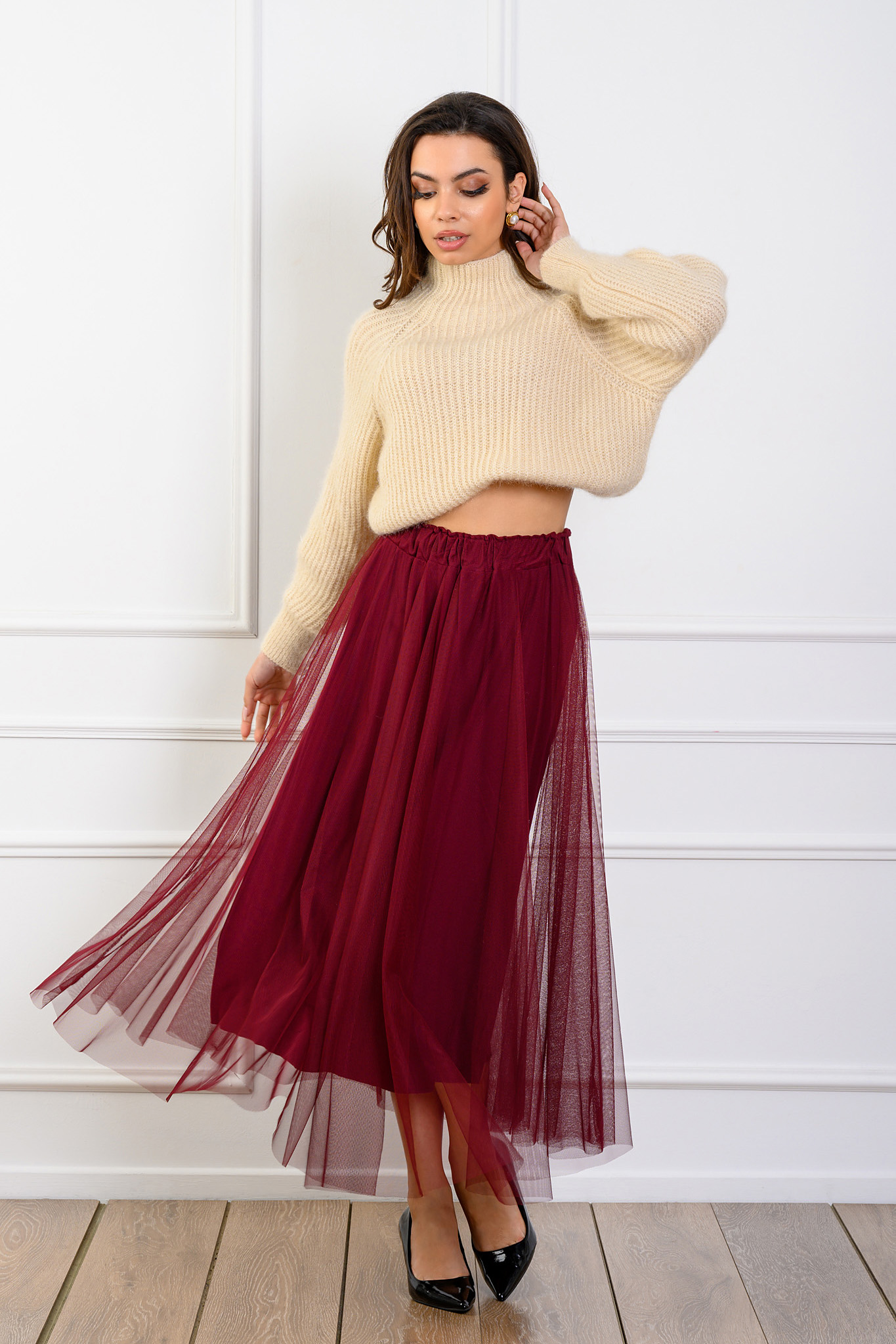 Support μίντι φούστα με τούλι μπορντό Support μίντι φούστα με τούλι μπορντό - Image 1