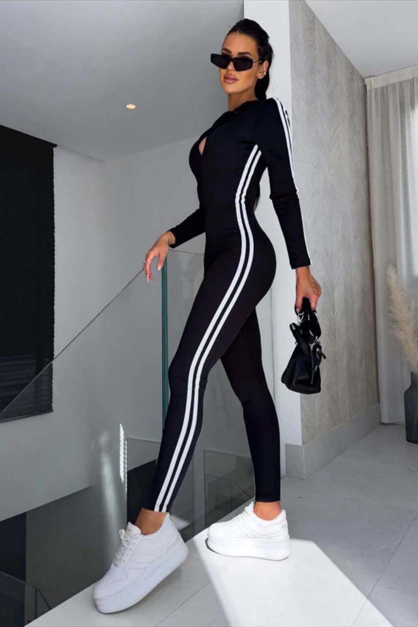 ACTIVEWEAR Virgo ολόσωμη φόρμα με ρίγες στο πλάι εφαρμοστή μαύρο