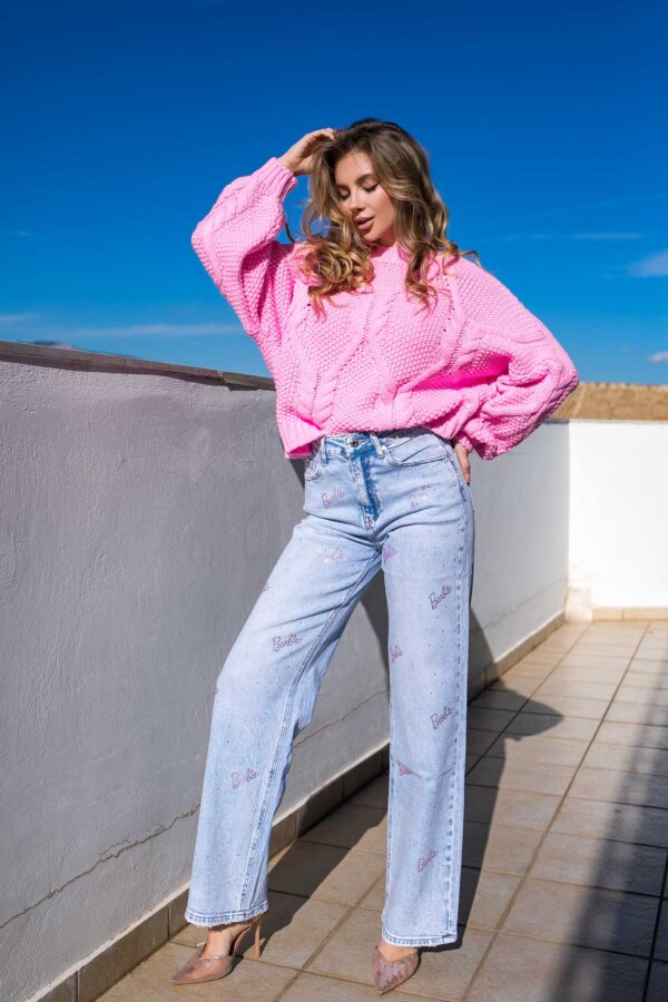 Baby Girl τζιν παντελόνι με λογότυπο με strass Barbie μπλε