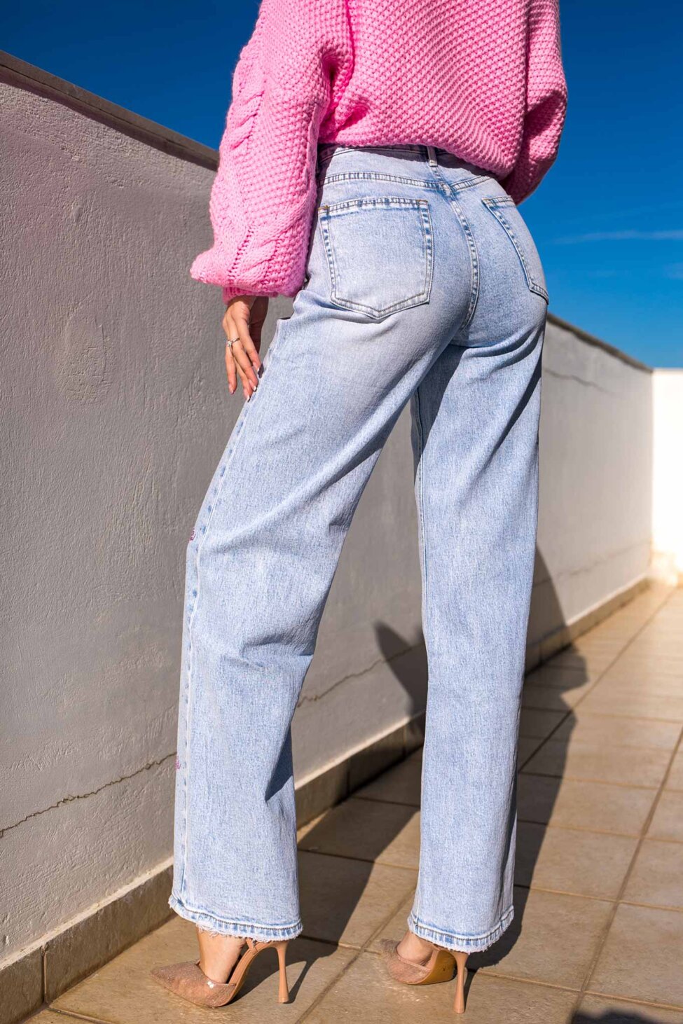 Baby Girl τζιν παντελόνι με λογότυπο με strass Barbie μπλε