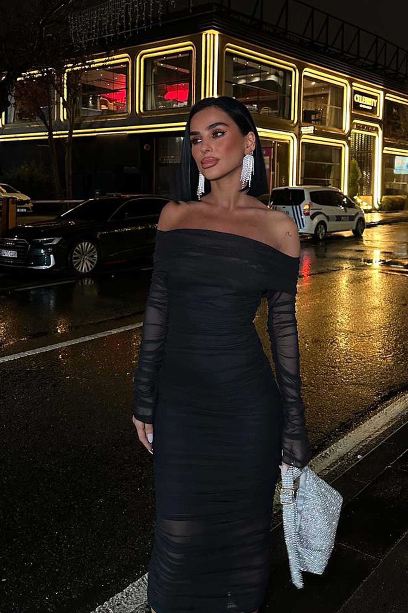 Not Sorry μίντι φόρεμα εφαρμοστό με ελεύθερους ώμους μαύρο - Image 1