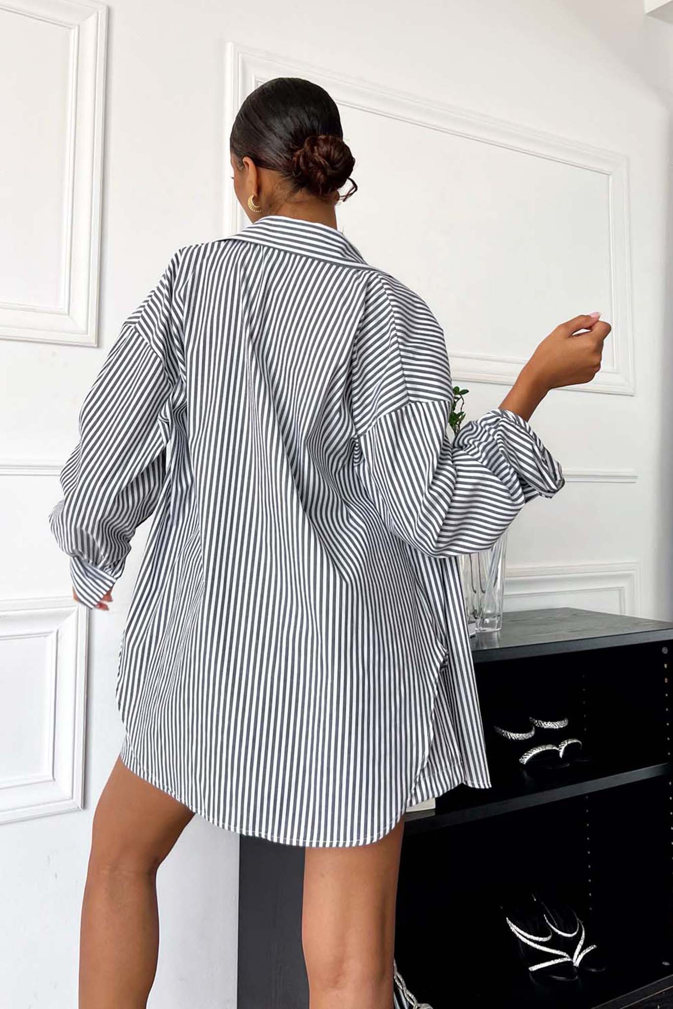 Baxter σετ πουκάμισο-σορτς ριγέ με όψη λινού μαύρο - Image 2