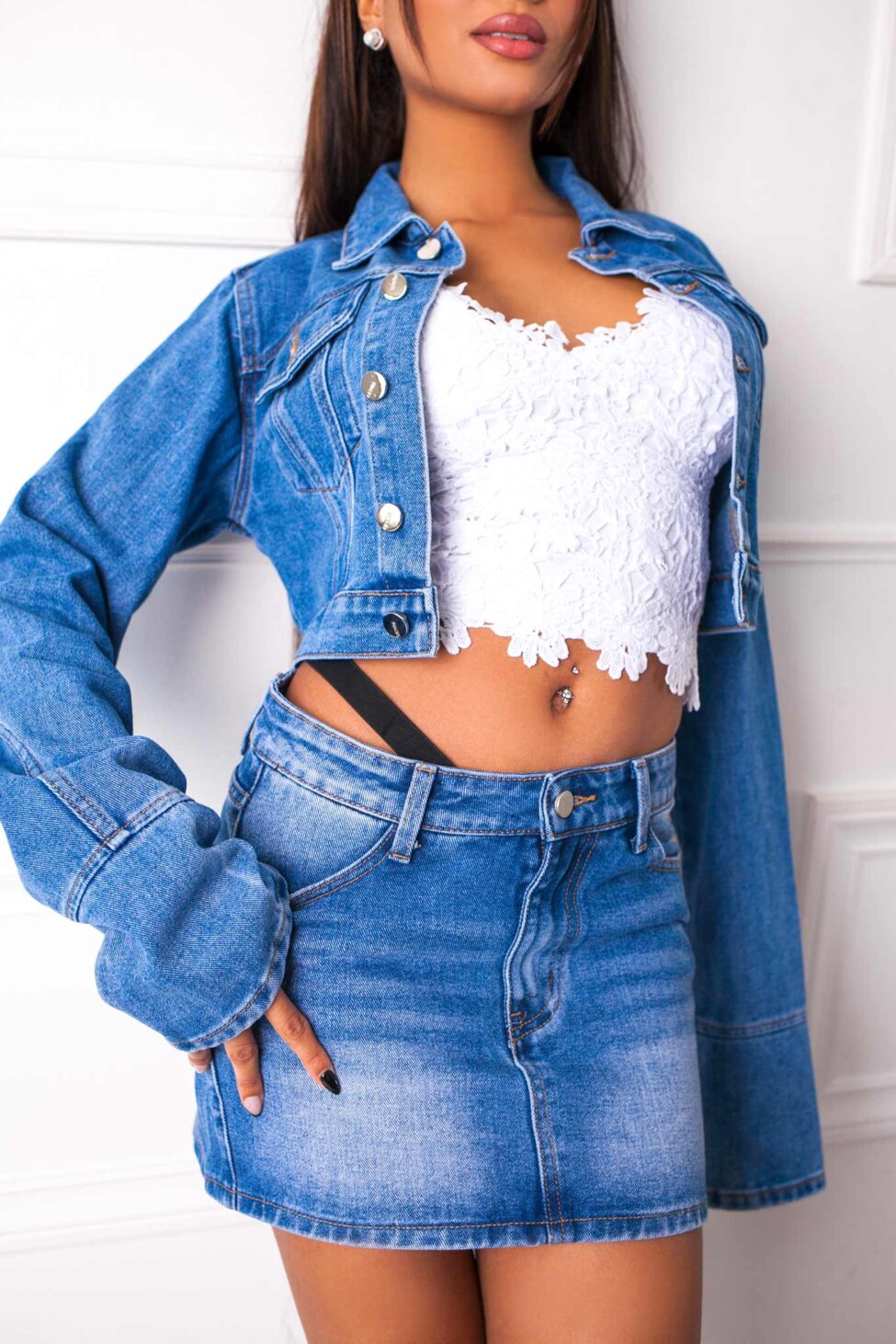Tension crop top δαντέλα λευκό
