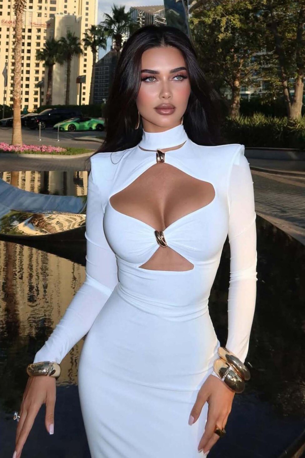 Tropical μακρύ φόρεμα cut out λευκό