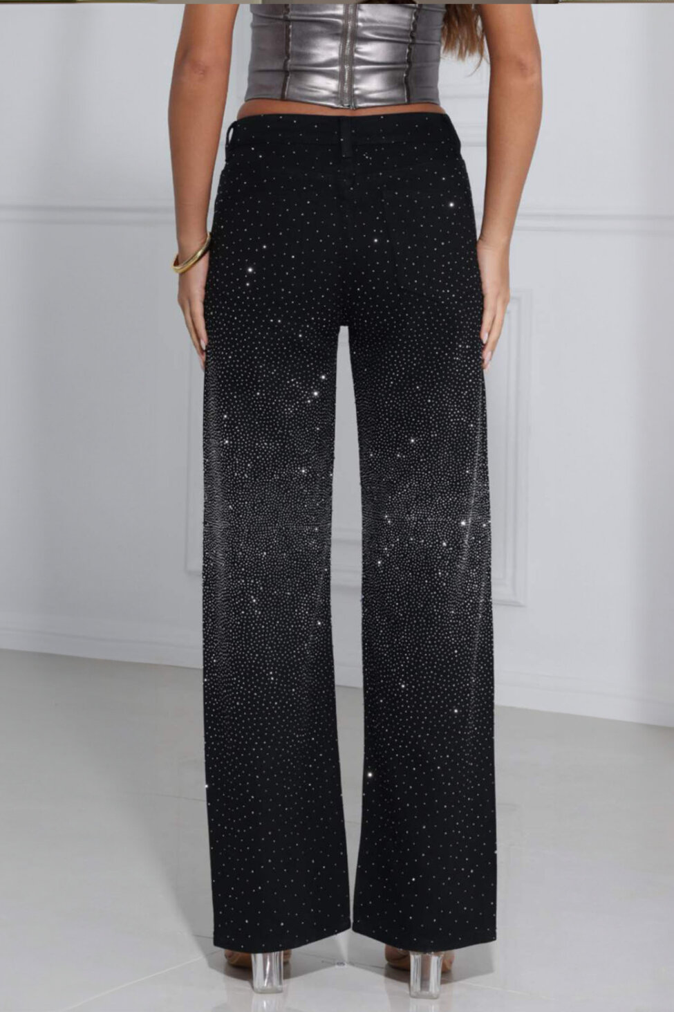 Shonda τζιν παντελόνι με strass μαύρο