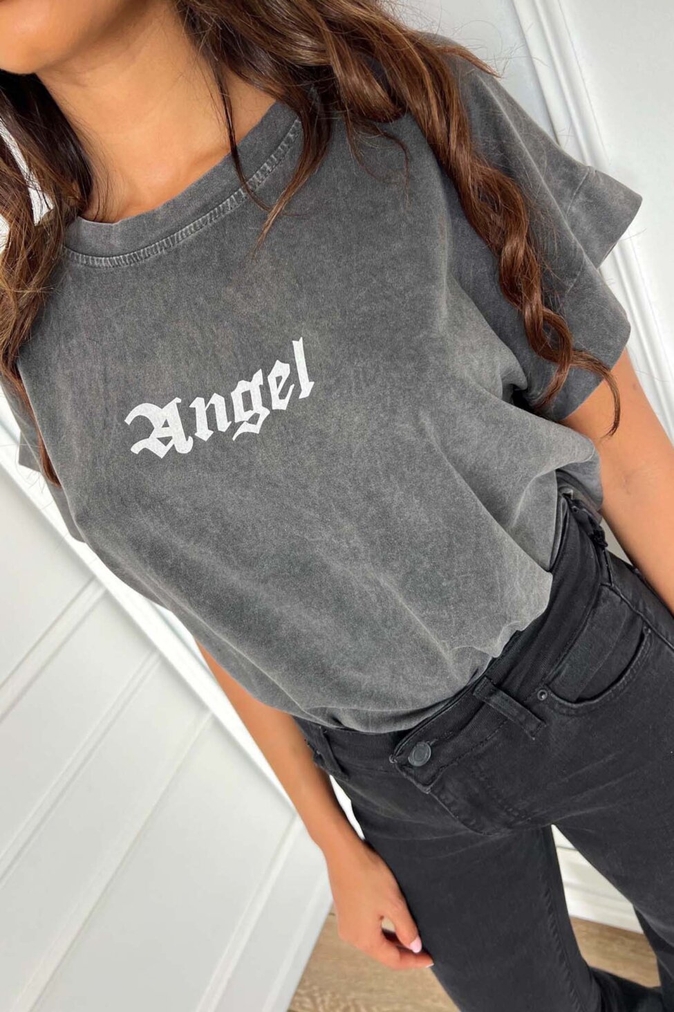 Wings t-shirt με strass γκρι