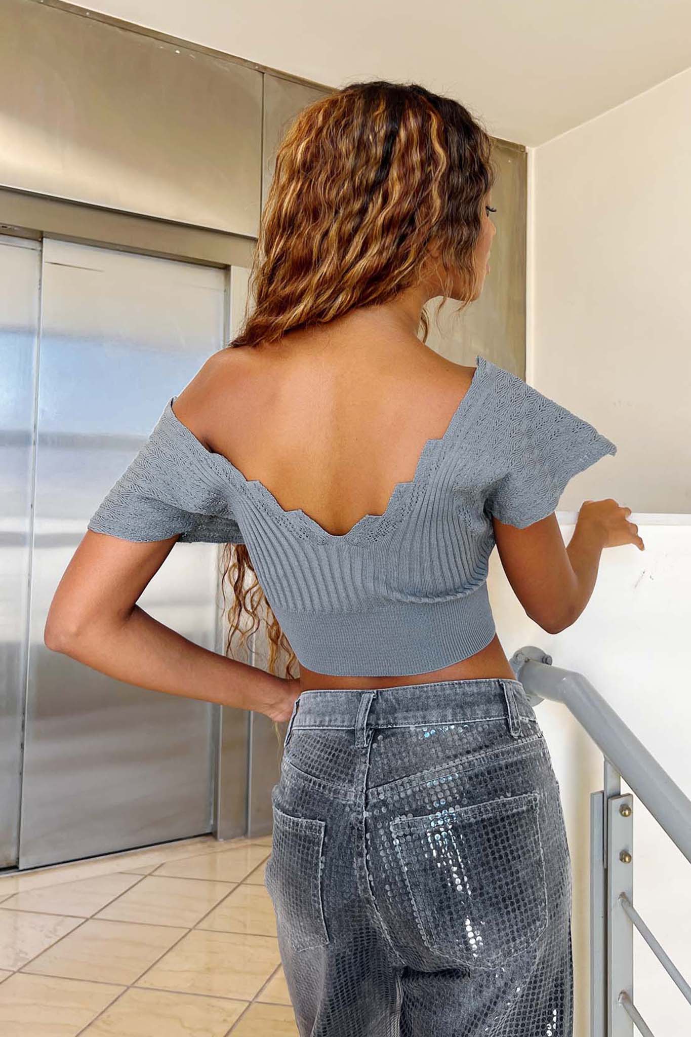 EVERYDAY Adalinda crop top ριπ γκρι