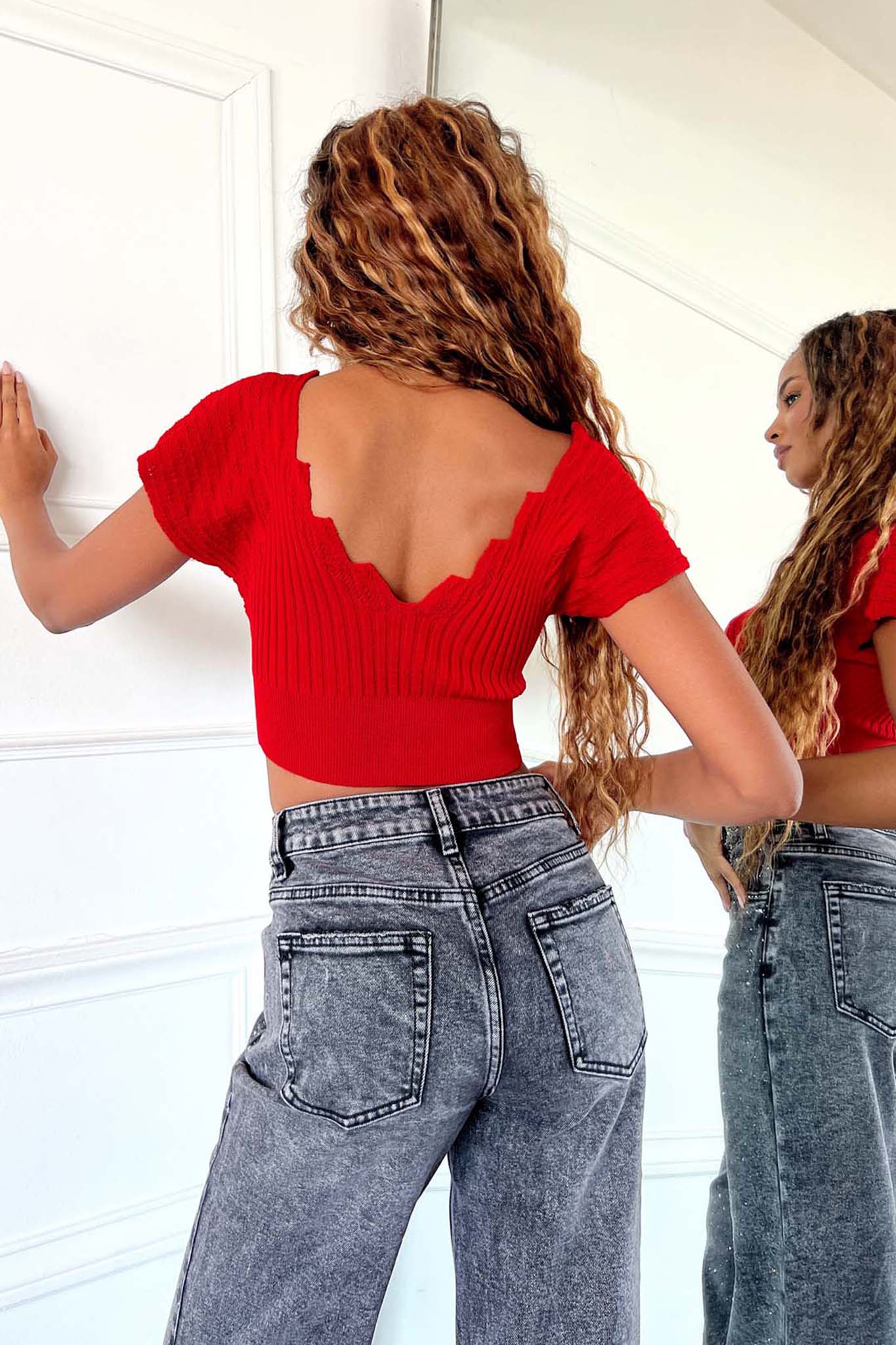 EVERYDAY Adalinda crop top ριπ κόκκινο