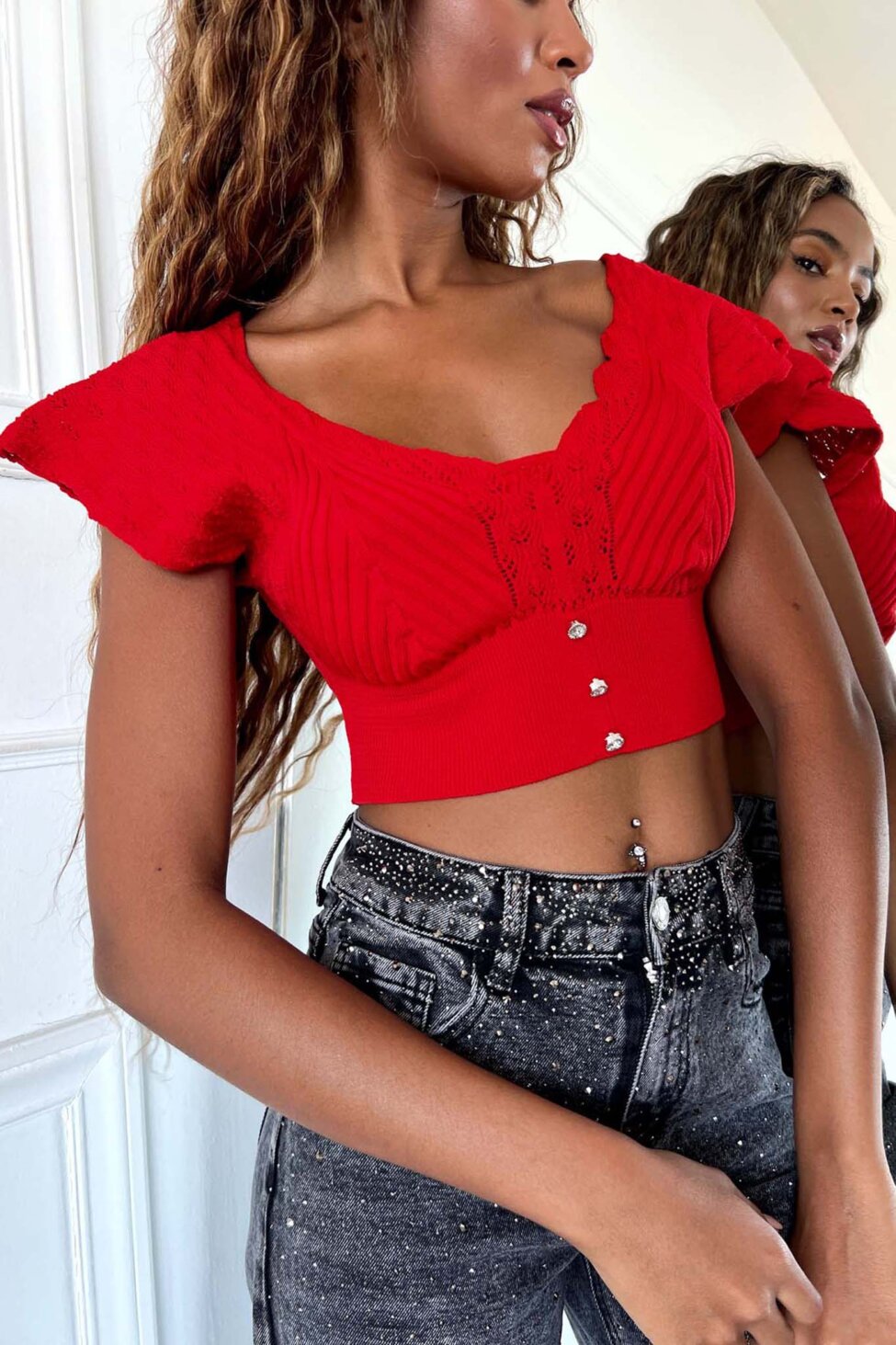 Adalinda crop top ριπ κόκκινο