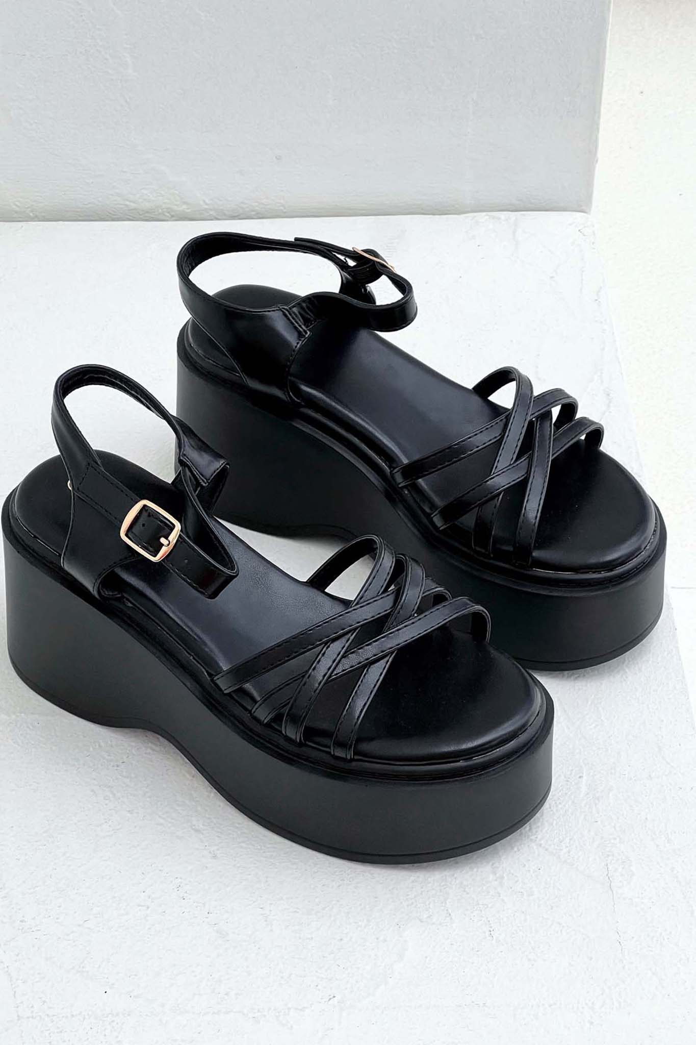 Amerie σανδάλια flatform με λουράκια και μπαρέτα από οικολογικό δέρμα μαύρο
