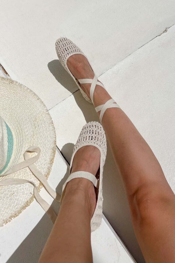 Drippin μπαλαρίνες lace up με πλεκτή μπεζ