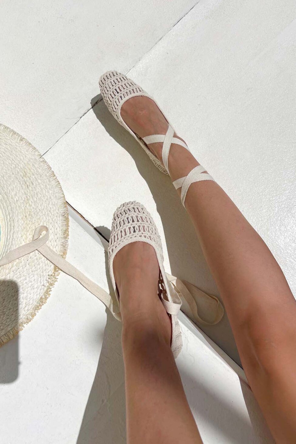 Drippin μπαλαρίνες lace up με πλεκτή μπεζ