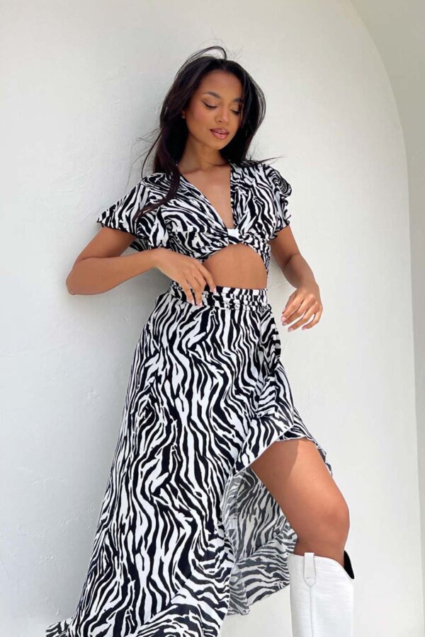Enli σετ crop τοπ-φούστα εμπριμέ zebra