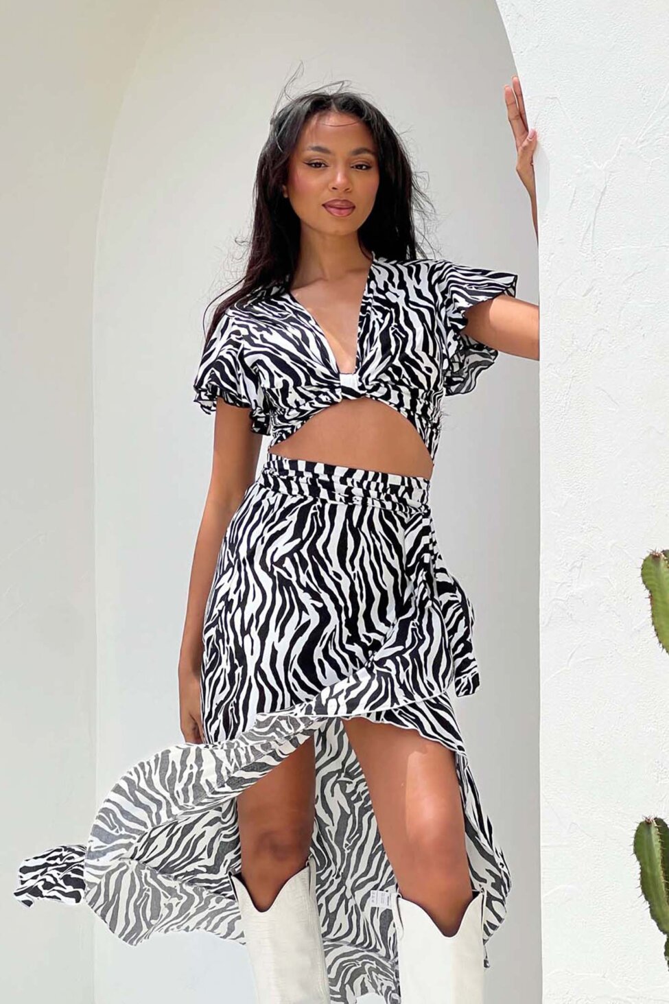 Enli σετ crop τοπ-φούστα εμπριμέ zebra