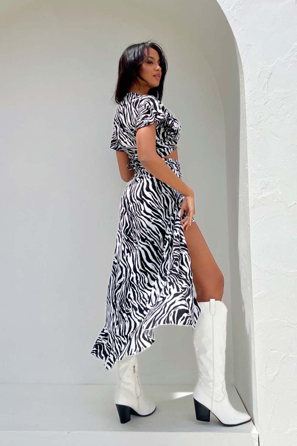 Enli σετ crop τοπ-φούστα εμπριμέ zebra