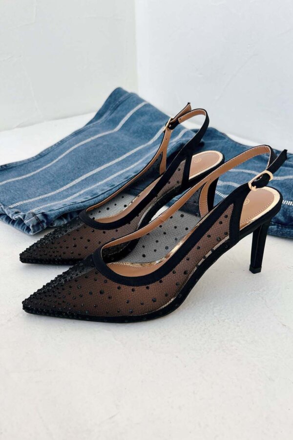 ΝΕΕΣ ΑΦΙΞΕΙΣ Frill slingback γόβα με διαφάνεια και strass μαύρο
