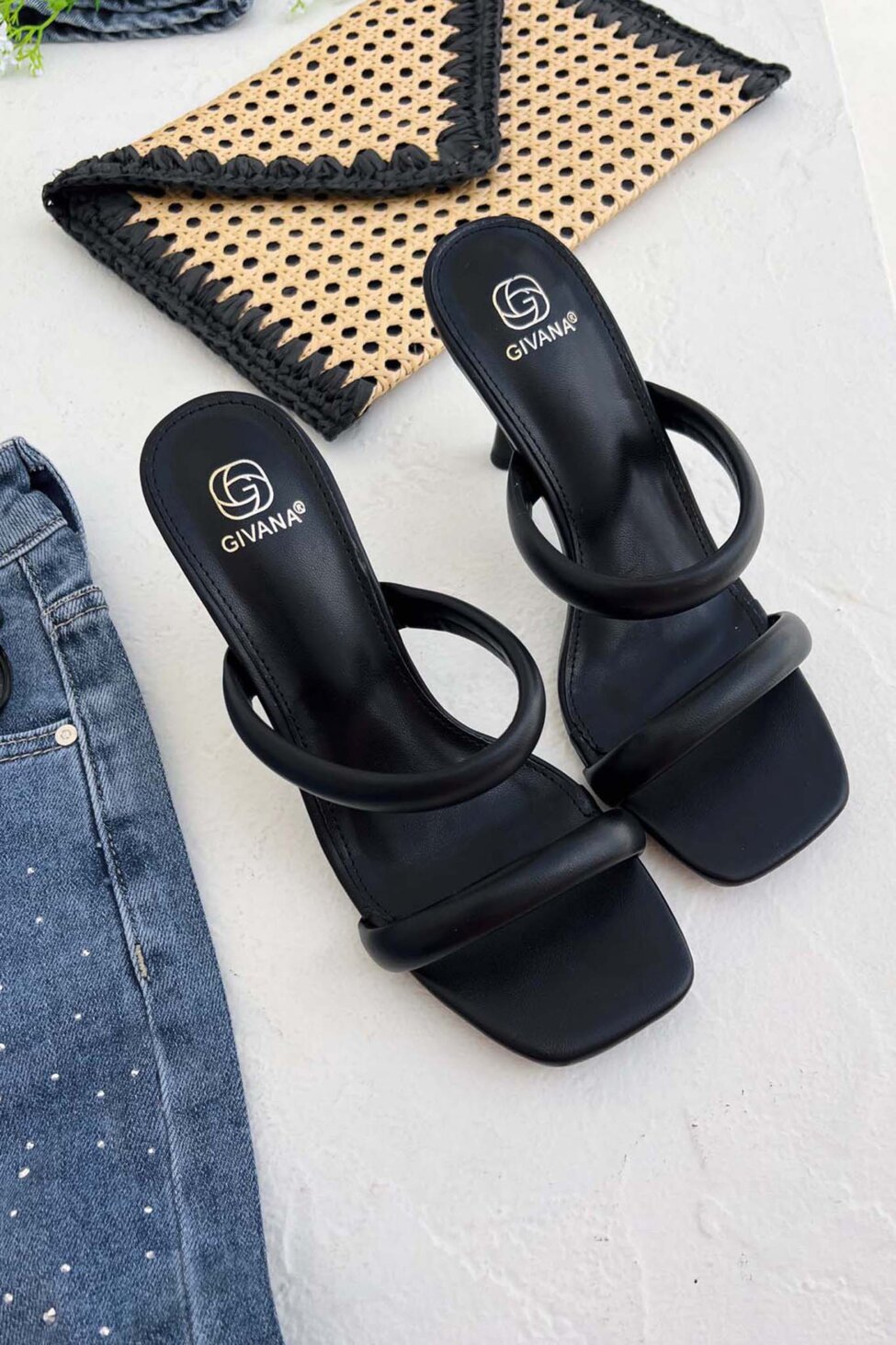 Kaori mules με λουράκια από οικολογικό δέρμα μαύρο