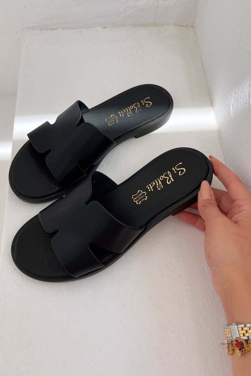 Mackay flat σανδάλια δερμάτινα μαύρο