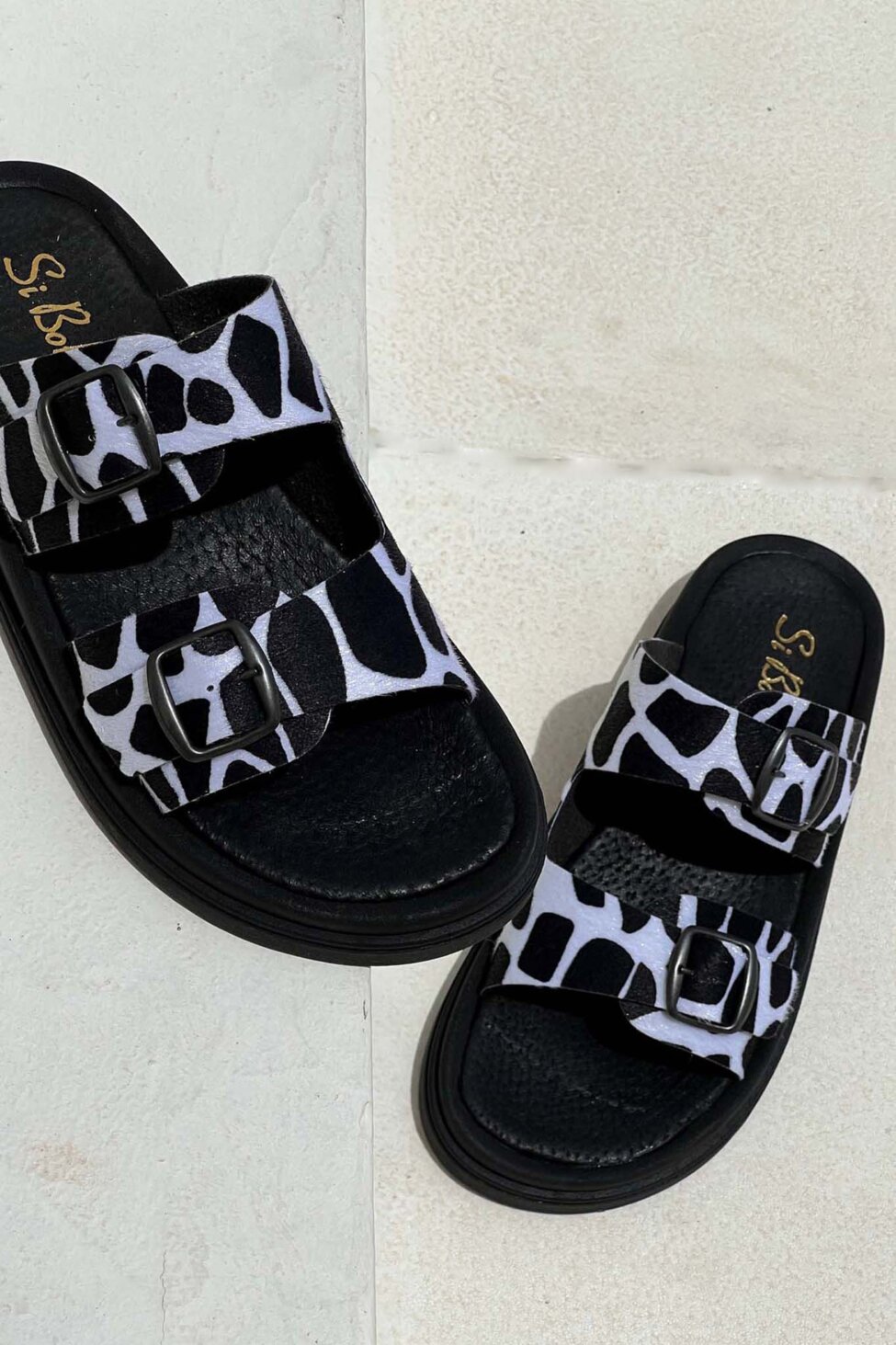 Micah δερμάτινα fltaforms zebra