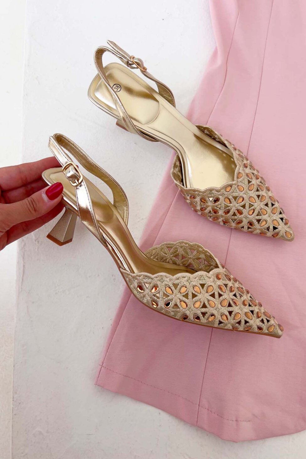 Nuri slingback γόβα με πέτρες χρυσό