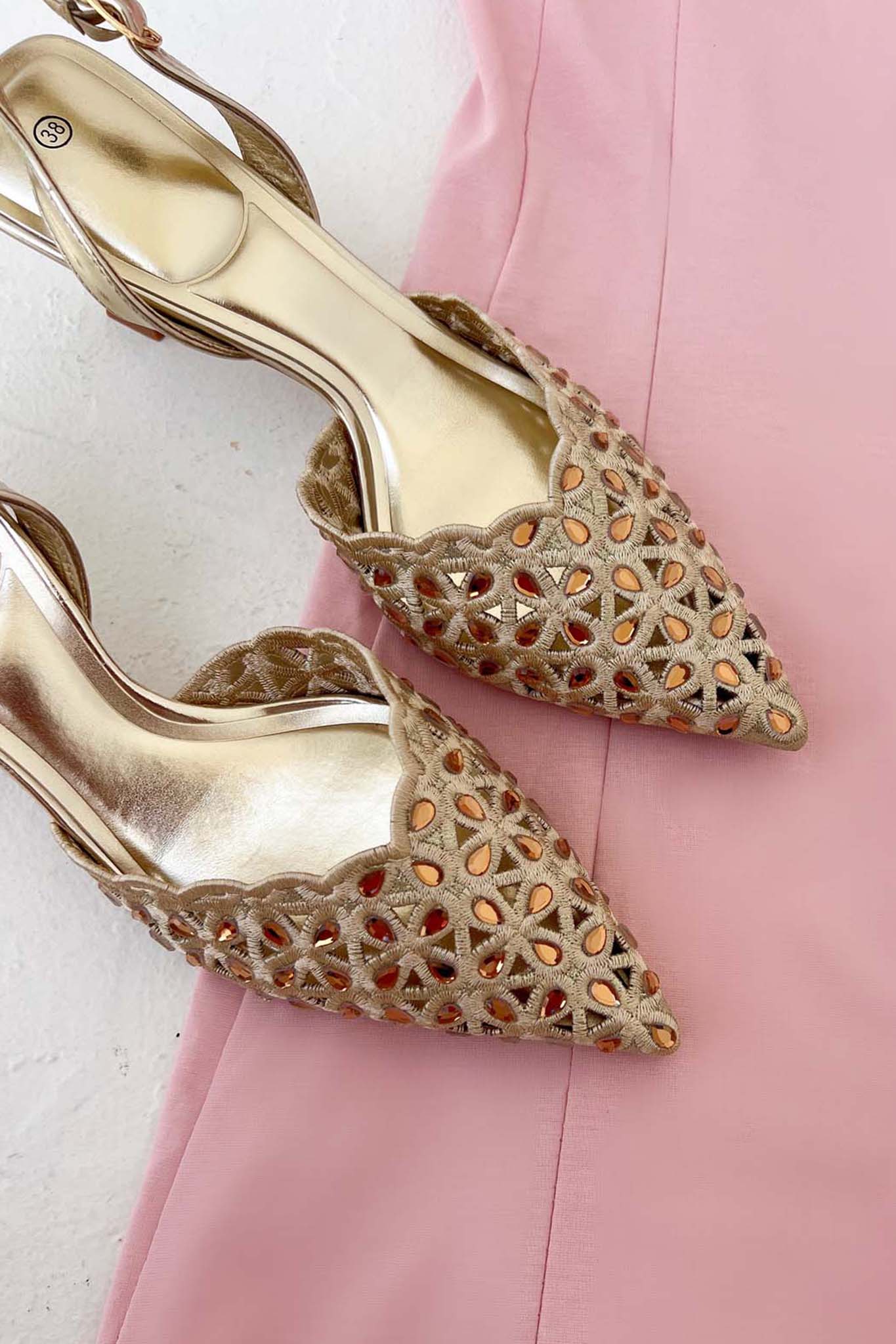 ΓΟΒΕΣ Nuri slingback γόβα με πέτρες χρυσό
