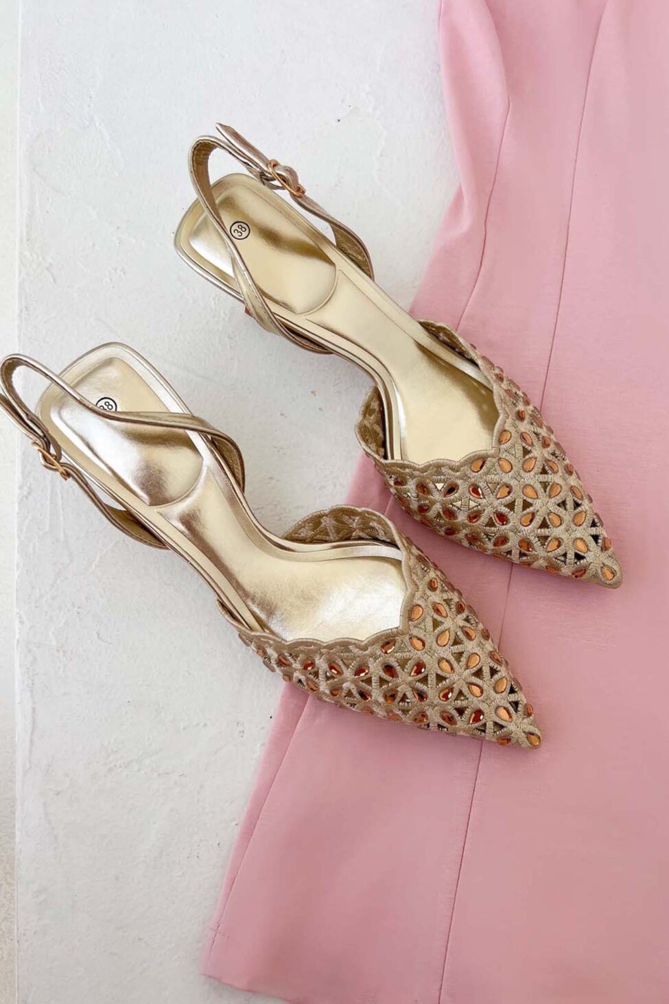 Nuri slingback γόβα με πέτρες χρυσό