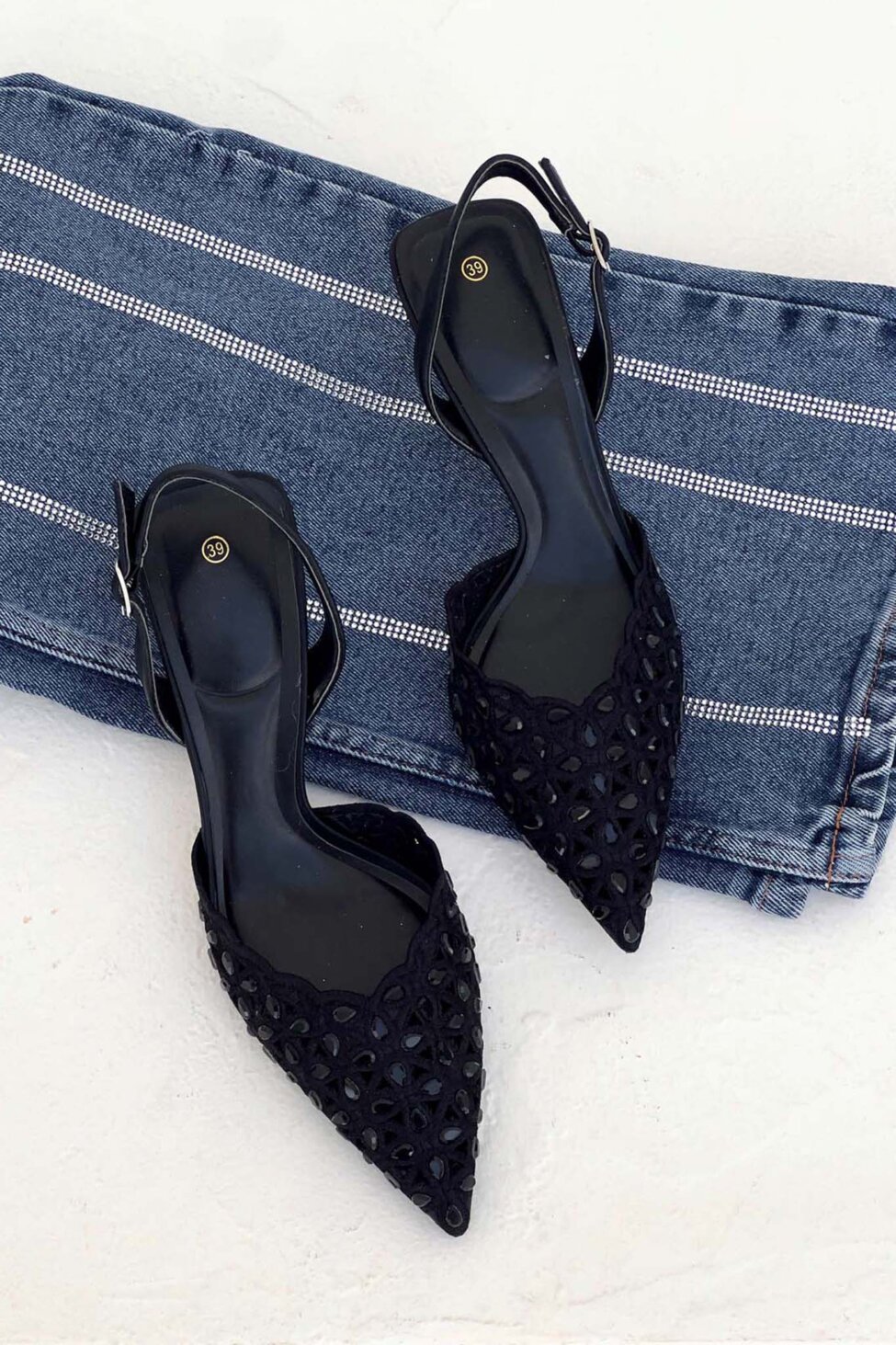 Nuri slingback γόβα με πέτρες μαύρο