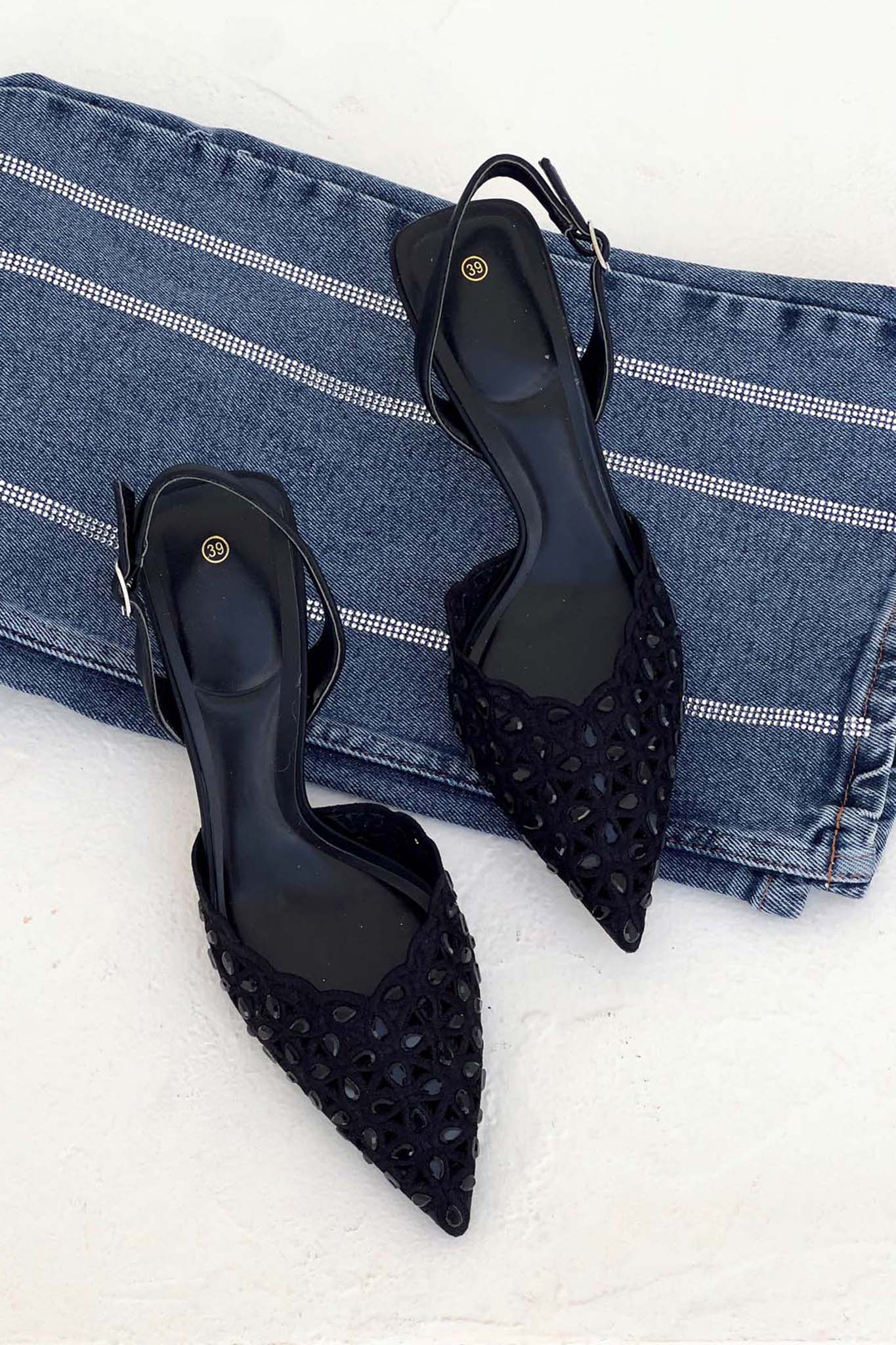 ΓΟΒΕΣ Nuri slingback γόβα με πέτρες μαύρο
