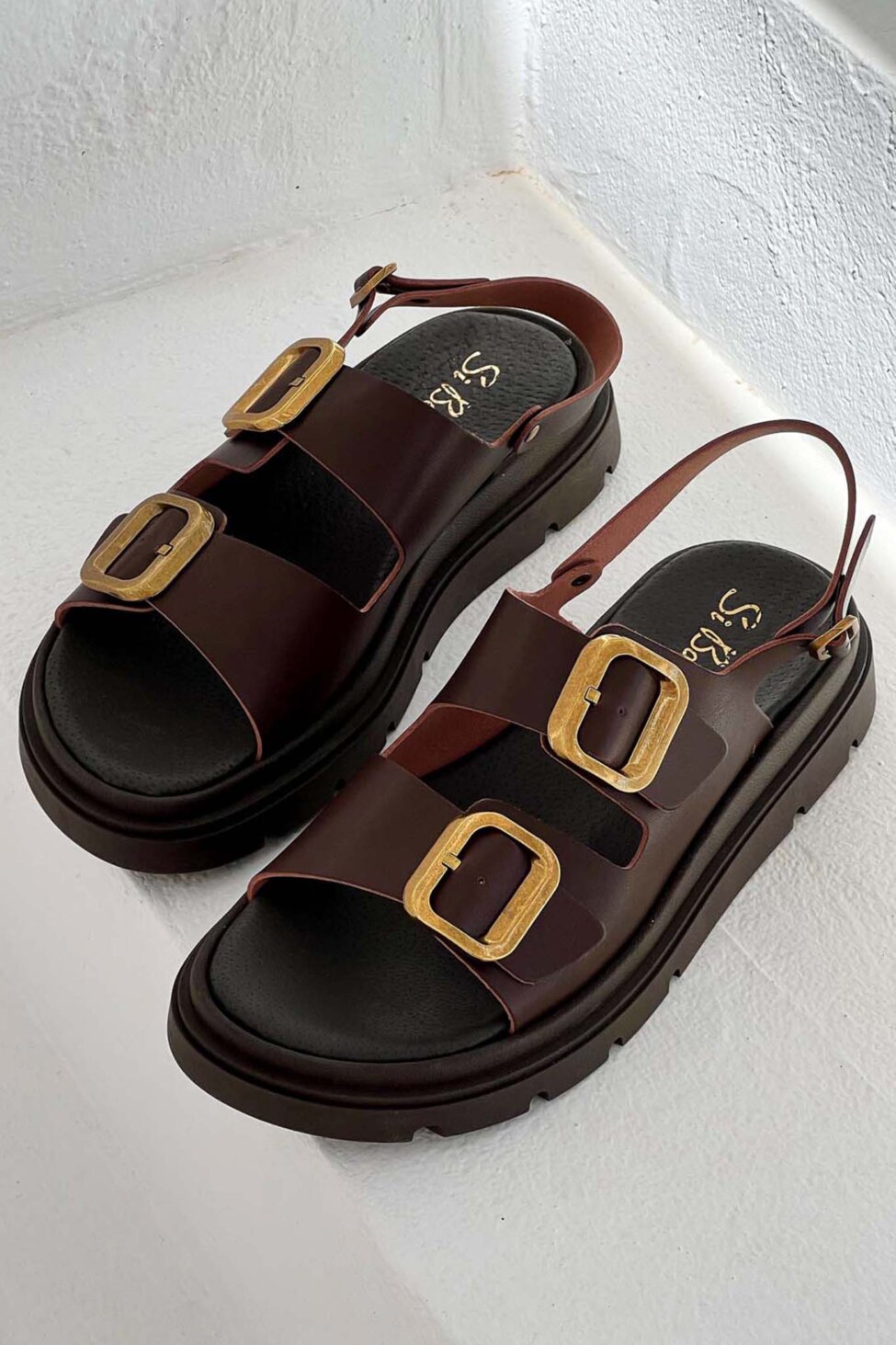 Organise δερμάτινα flatforms καφέ