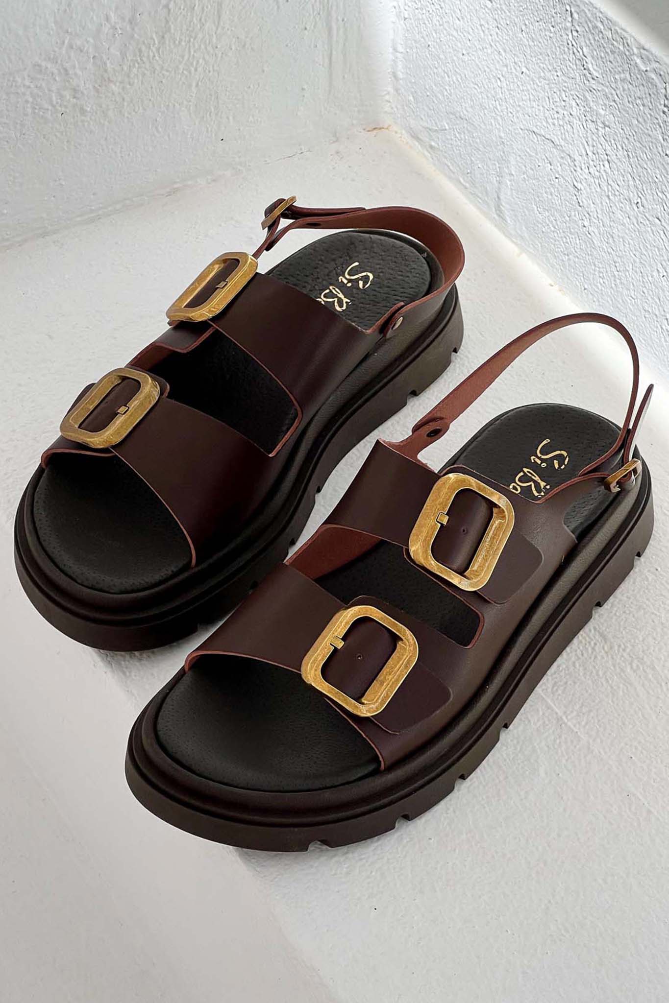 ΓΥΝΑΙΚΕΙΑ ΡΟΥΧΑ Organise δερμάτινα flatforms καφέ