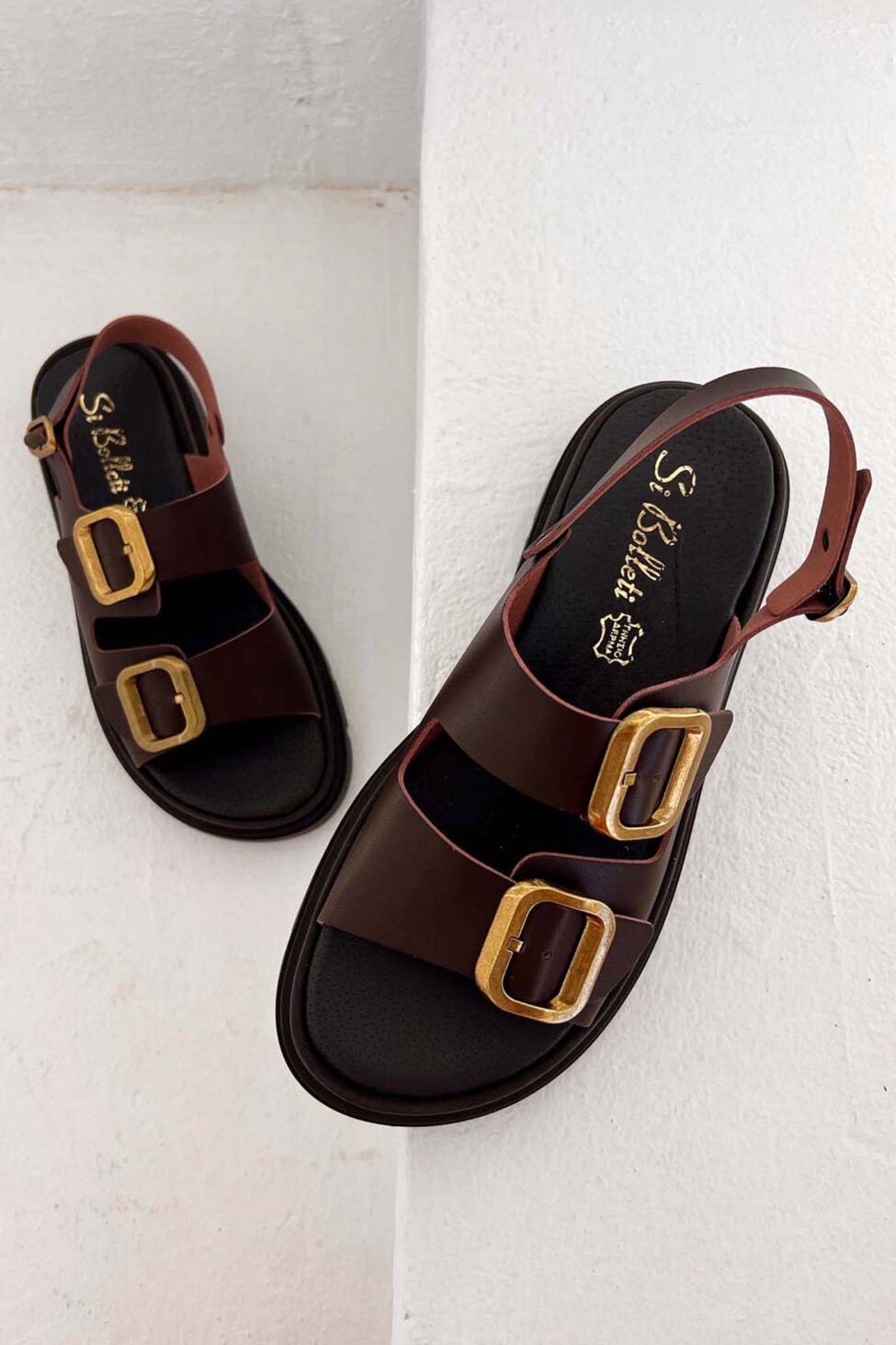 Organise δερμάτινα flatforms καφέ