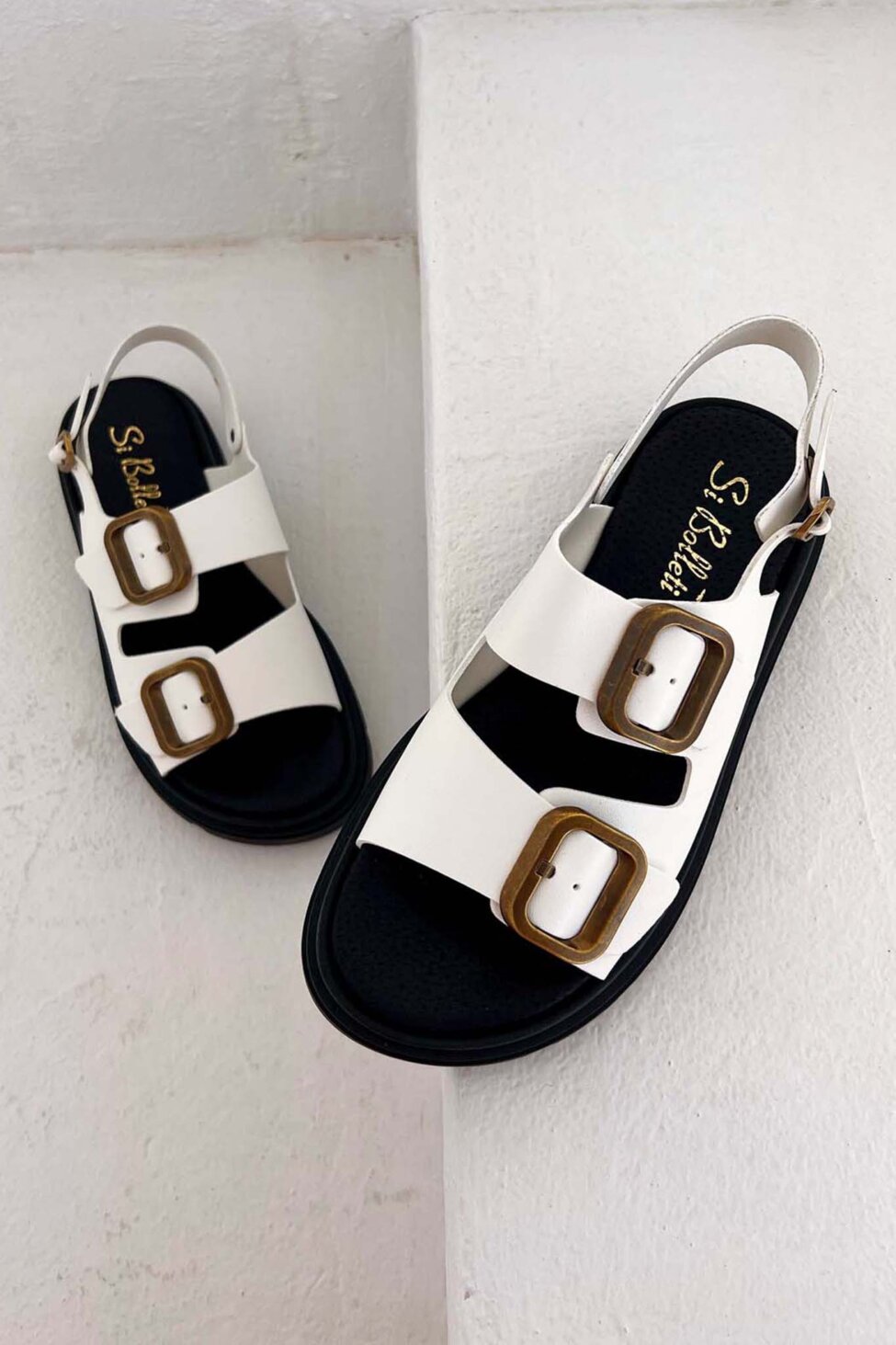 Organise δερμάτινα flatforms λευκό