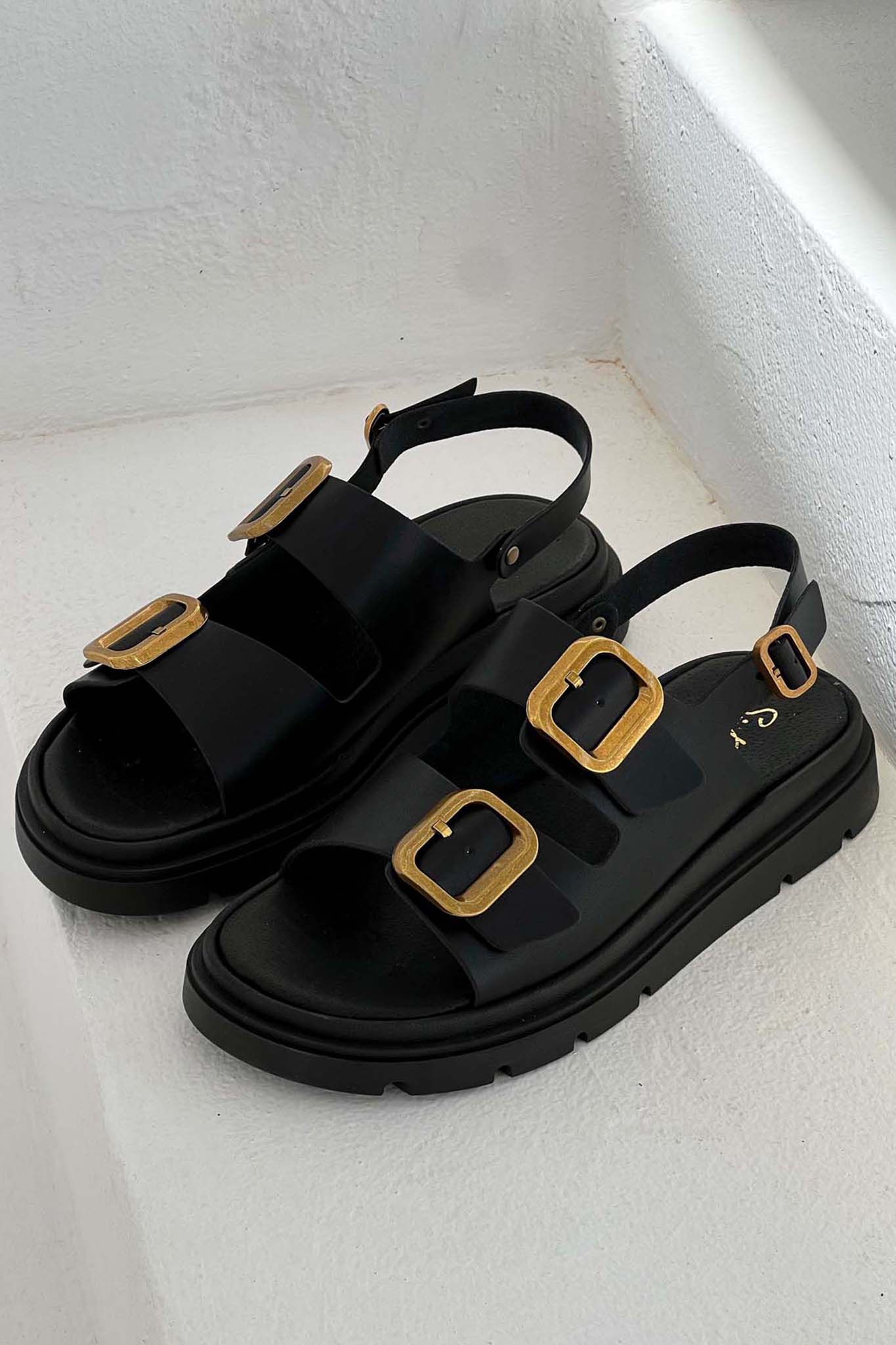 ΓΥΝΑΙΚΕΙΑ ΡΟΥΧΑ Organise δερμάτινα flatforms μαύρο