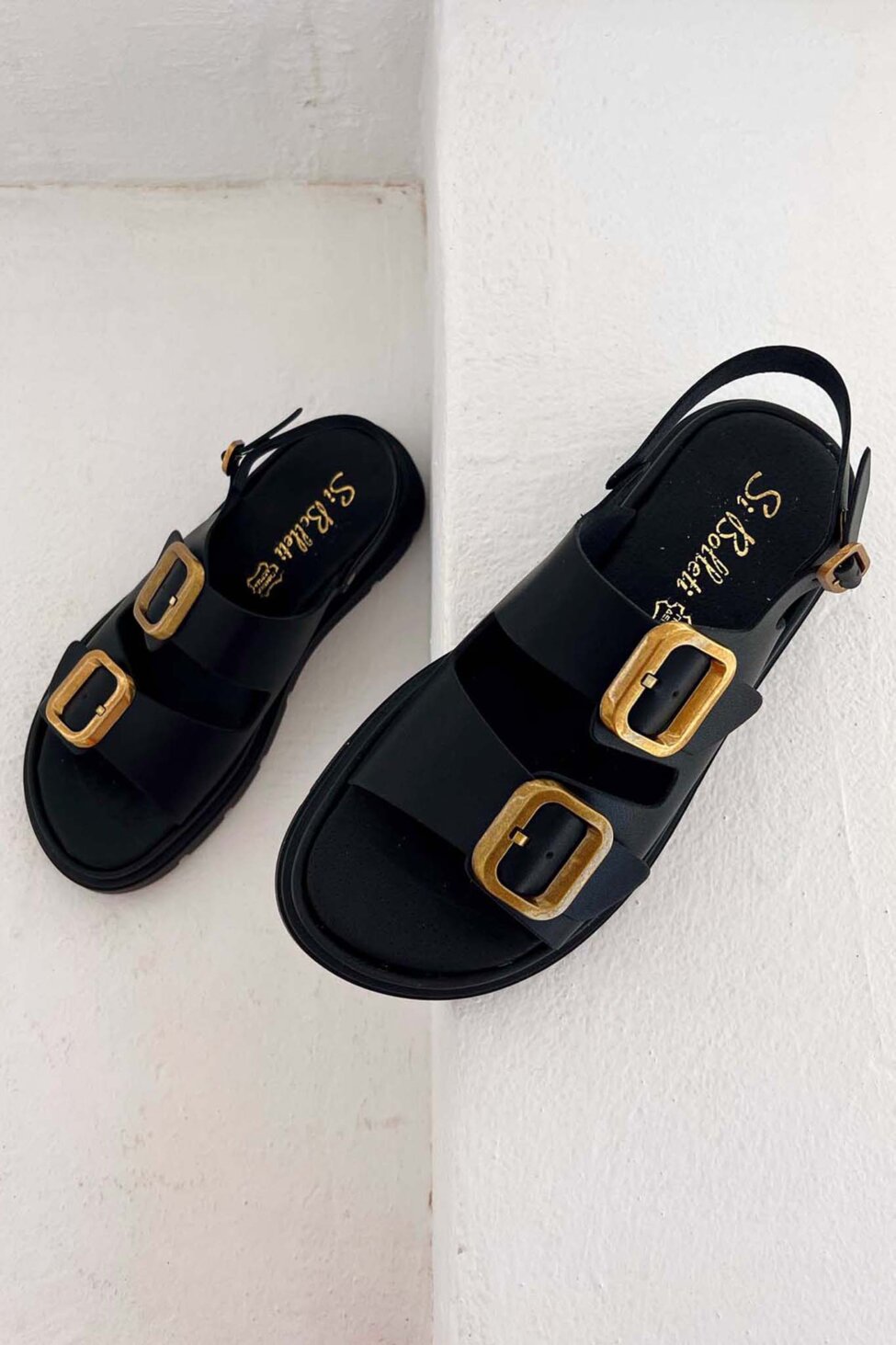 Organise δερμάτινα flatforms μαύρο