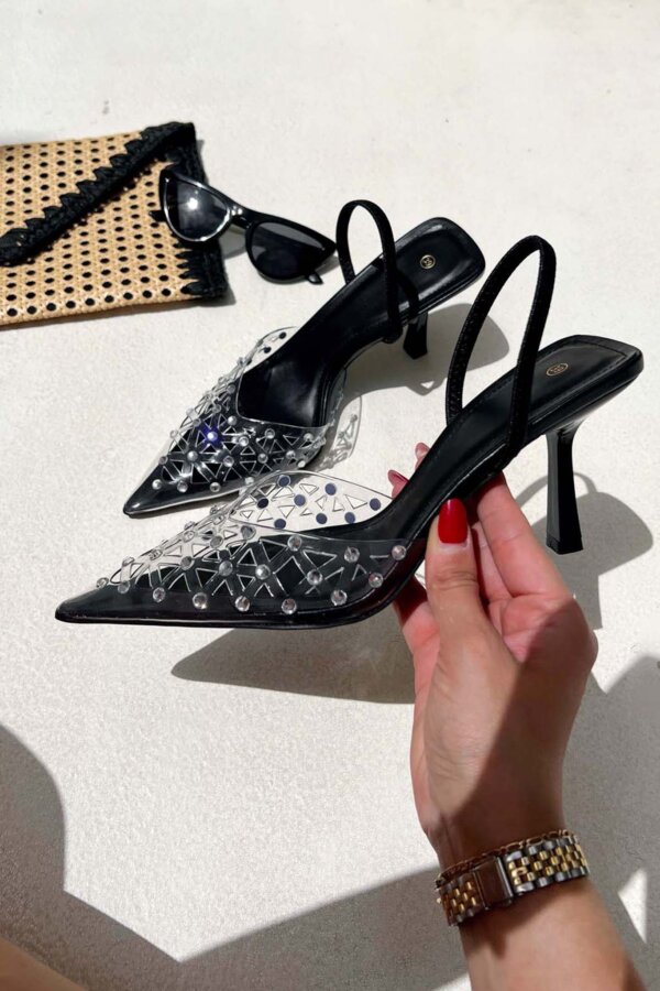 ΓΟΒΕΣ Querida slingback γόβα με καουτσούκ και strass μαύρο