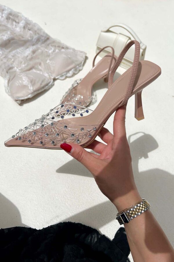 ΓΟΒΕΣ Querida slingback γόβα με καουτσούκ και strass μπεζ