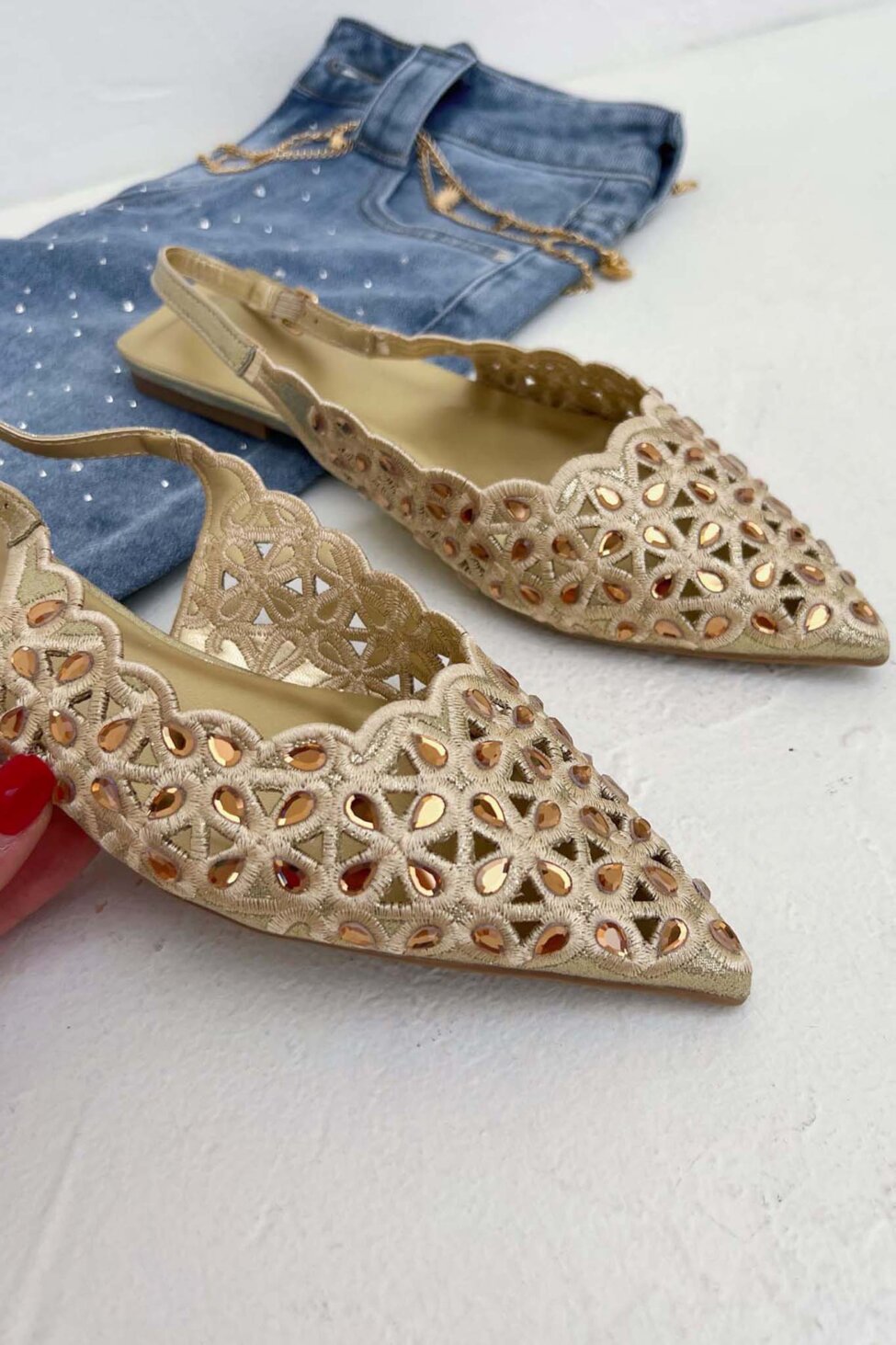Rarity slingback γόβα με πέτρες χρυσό