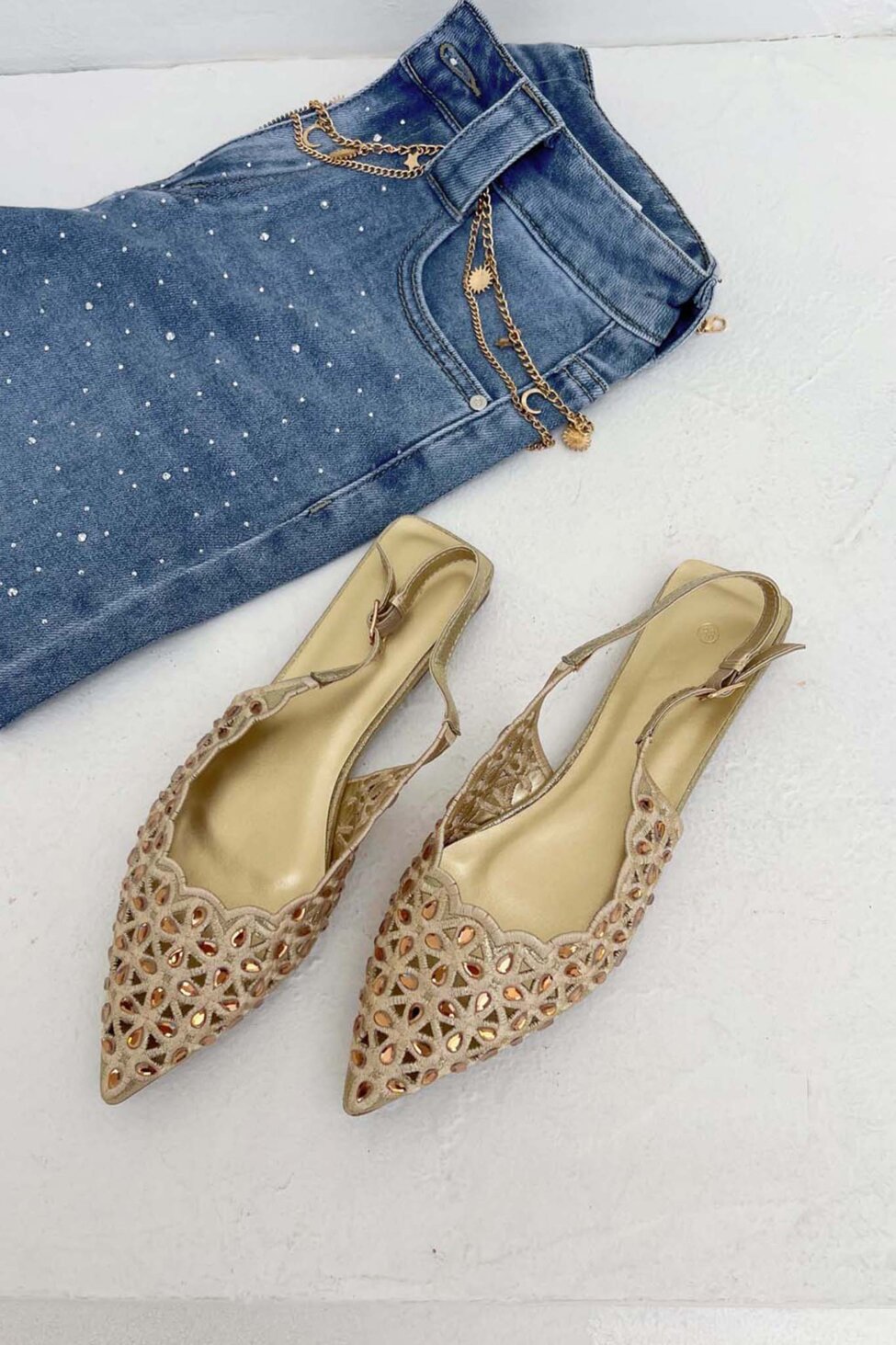Rarity slingback γόβα με πέτρες χρυσό