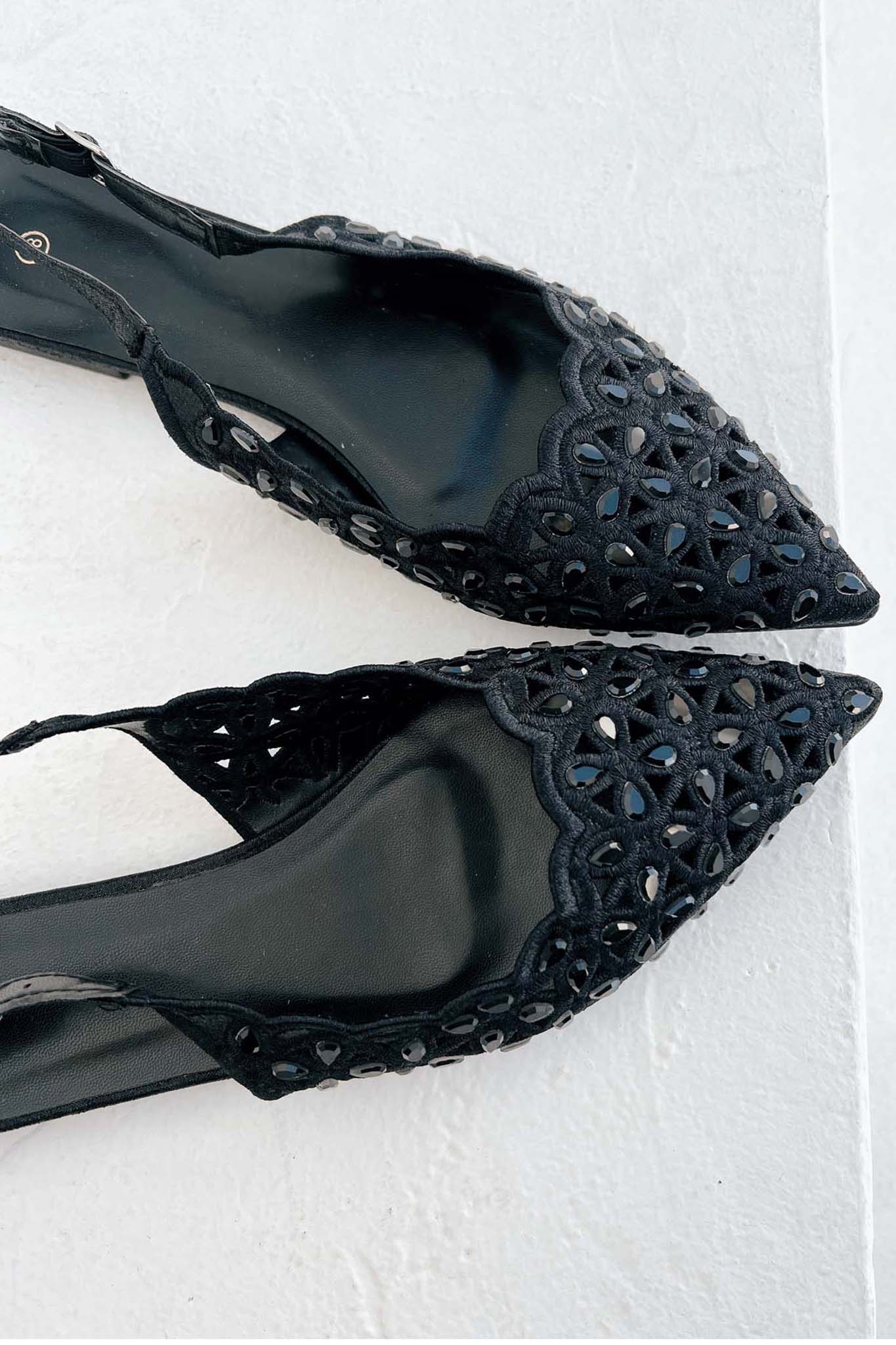 ΝΕΕΣ ΑΦΙΞΕΙΣ Rarity slingback γόβα με πέτρες μαύρο