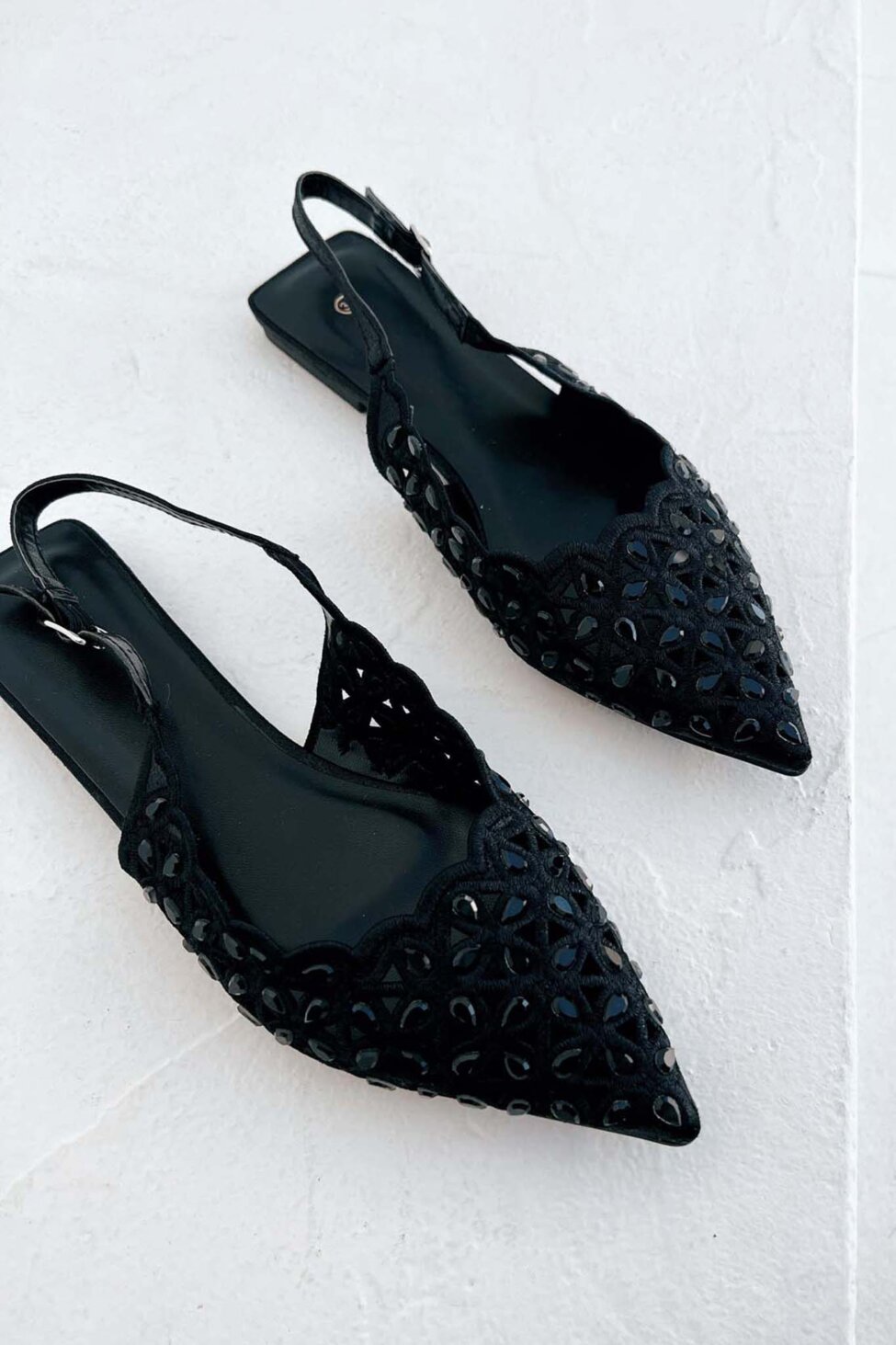Rarity slingback γόβα με πέτρες μαύρο