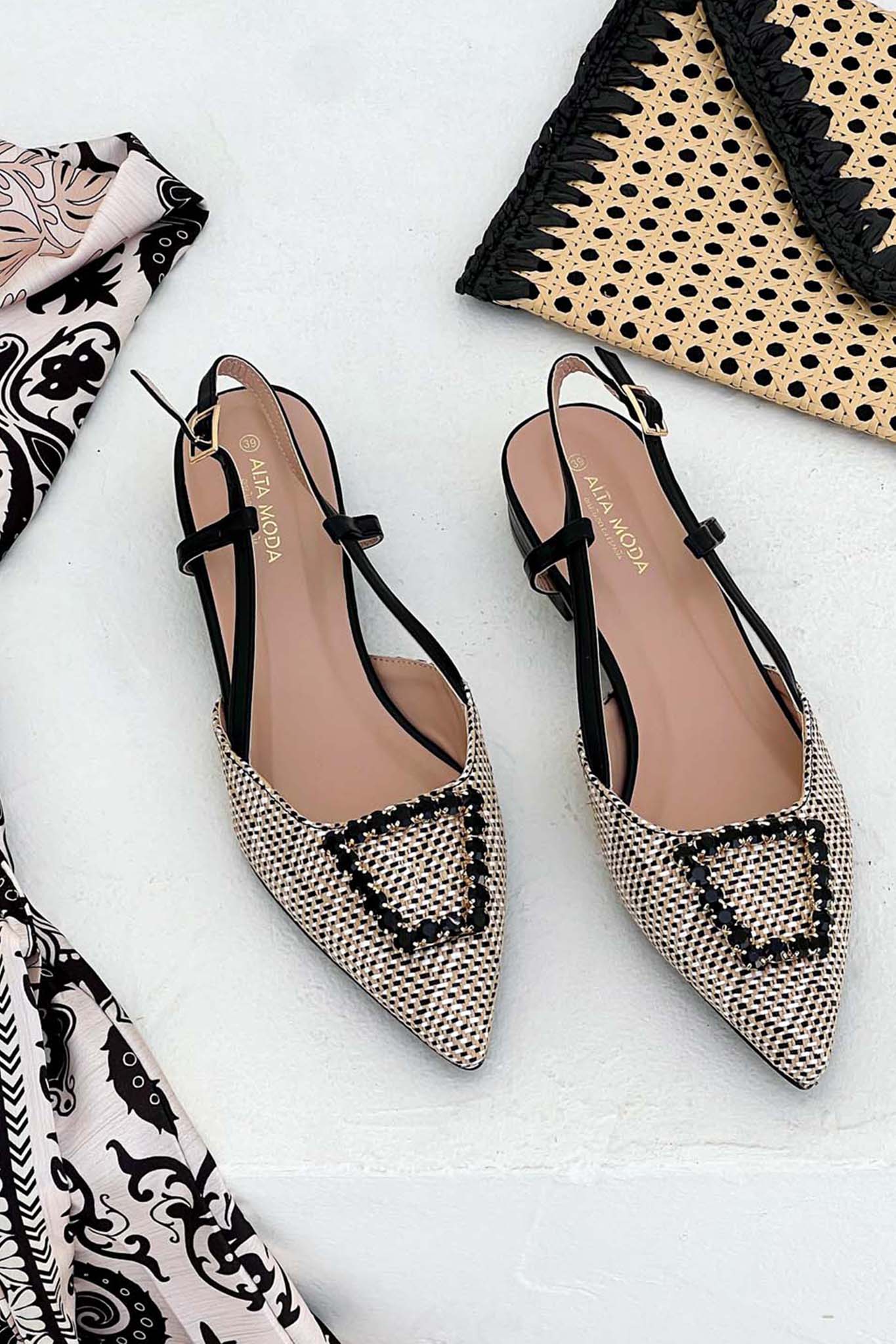 ΝΕΕΣ ΑΦΙΞΕΙΣ Rigel slingback γόβα με πέτρες μαύρο