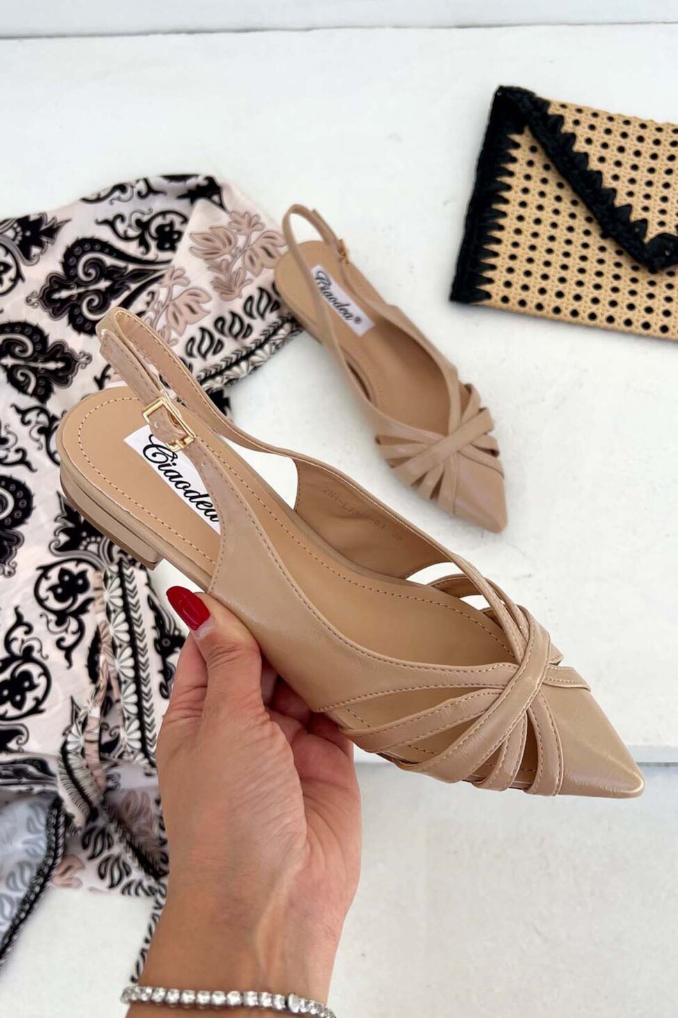 Riot slingback γόβα από οικολογικό δέρμα μπεζ