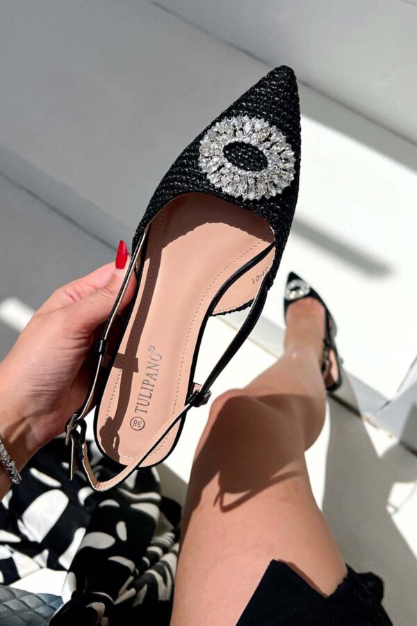 ΝΕΕΣ ΑΦΙΞΕΙΣ Rishi slingback γόβα με ψάθα και πέτρες μαύρο